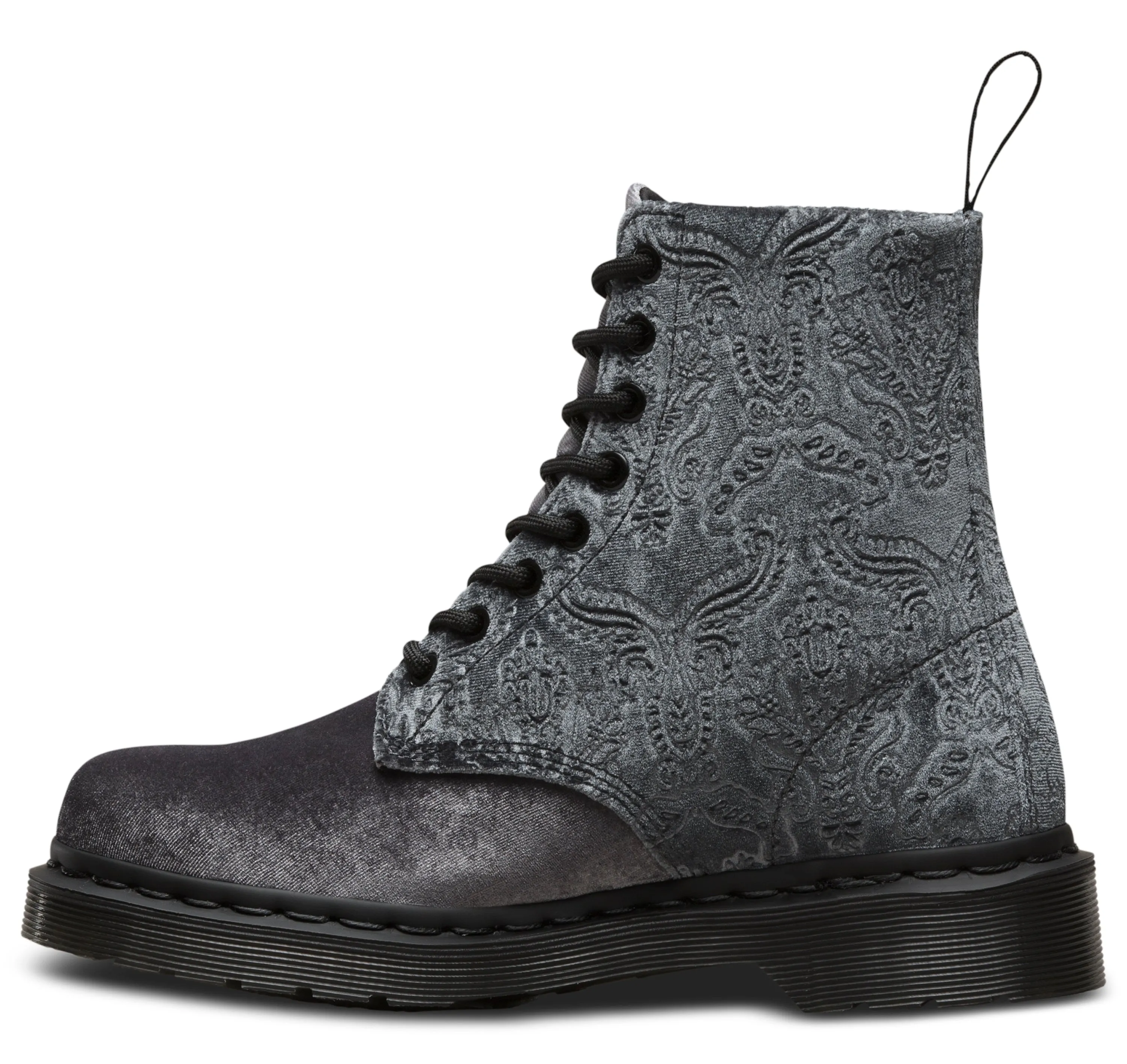 1460 Grey Brocade Velvet Emboss Lace Up Boot