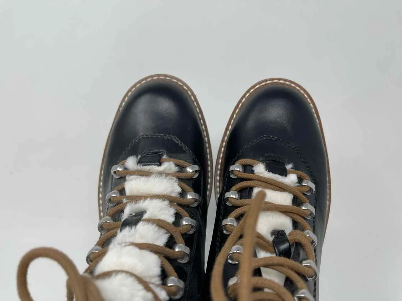 A New Day Size 6 Black/Brown Lace-Up Faux Fur Shoes NEW Short Boots