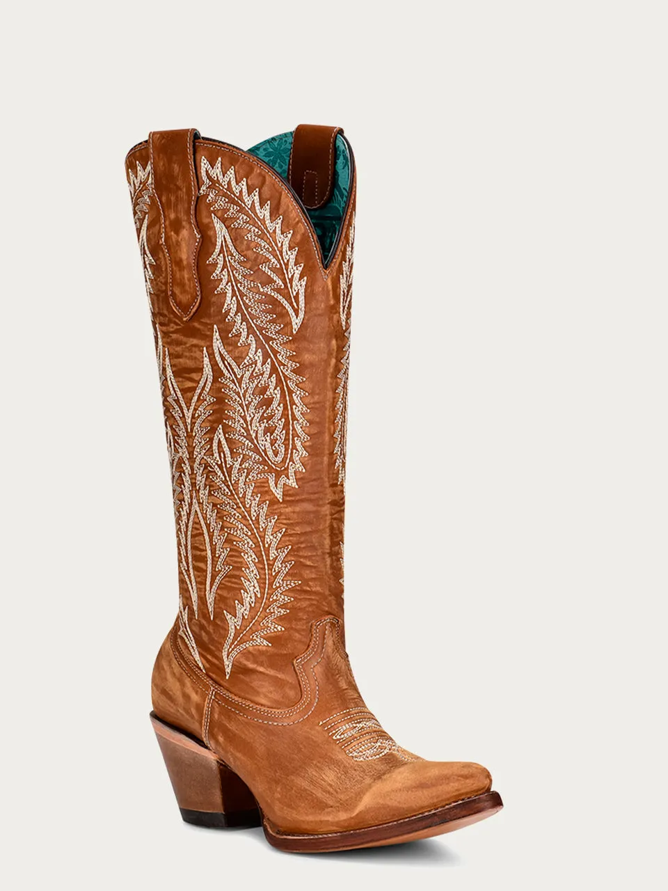 A4216 - WOMEN'S WHITE EMBROIDERY TAN SNIP TOE COWBOY BOOT