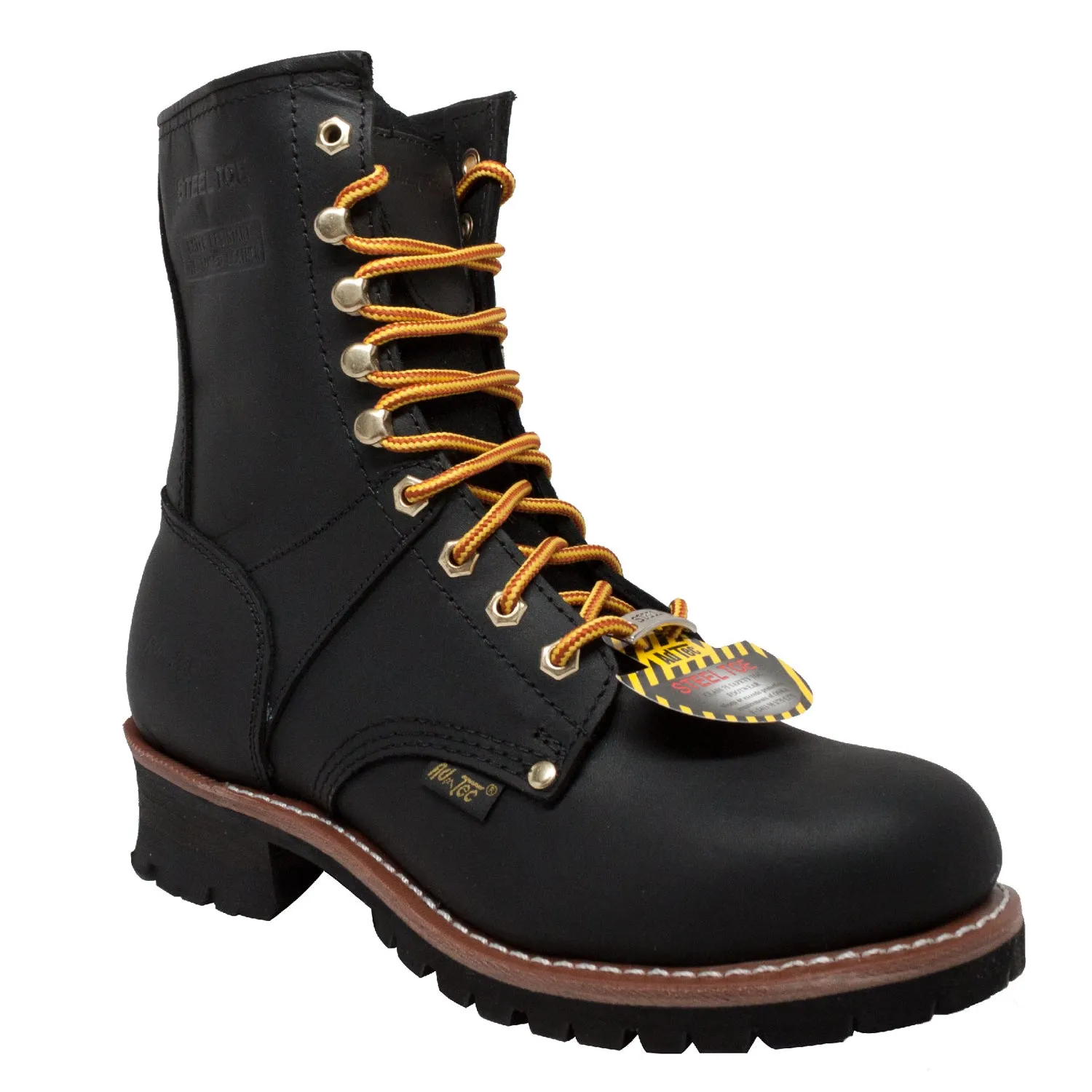 AdTec Mens 9in Steel Toe Logger Black Work Boots