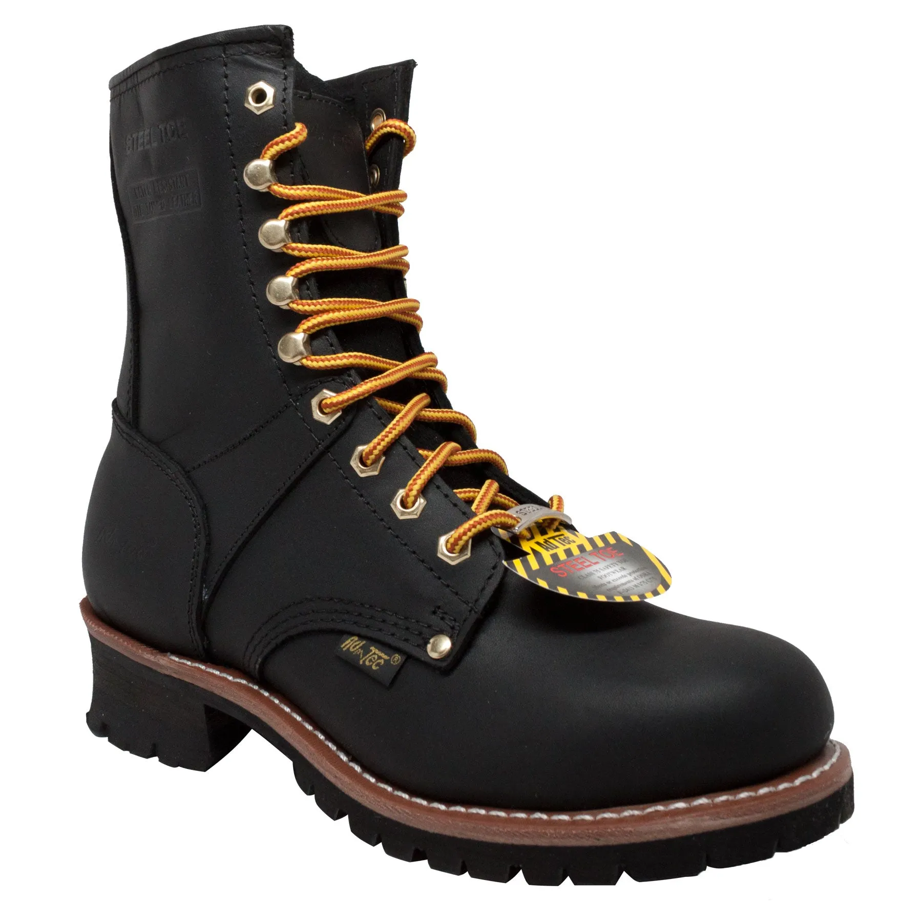 AdTec Mens 9in Steel Toe Logger Black Work Boots