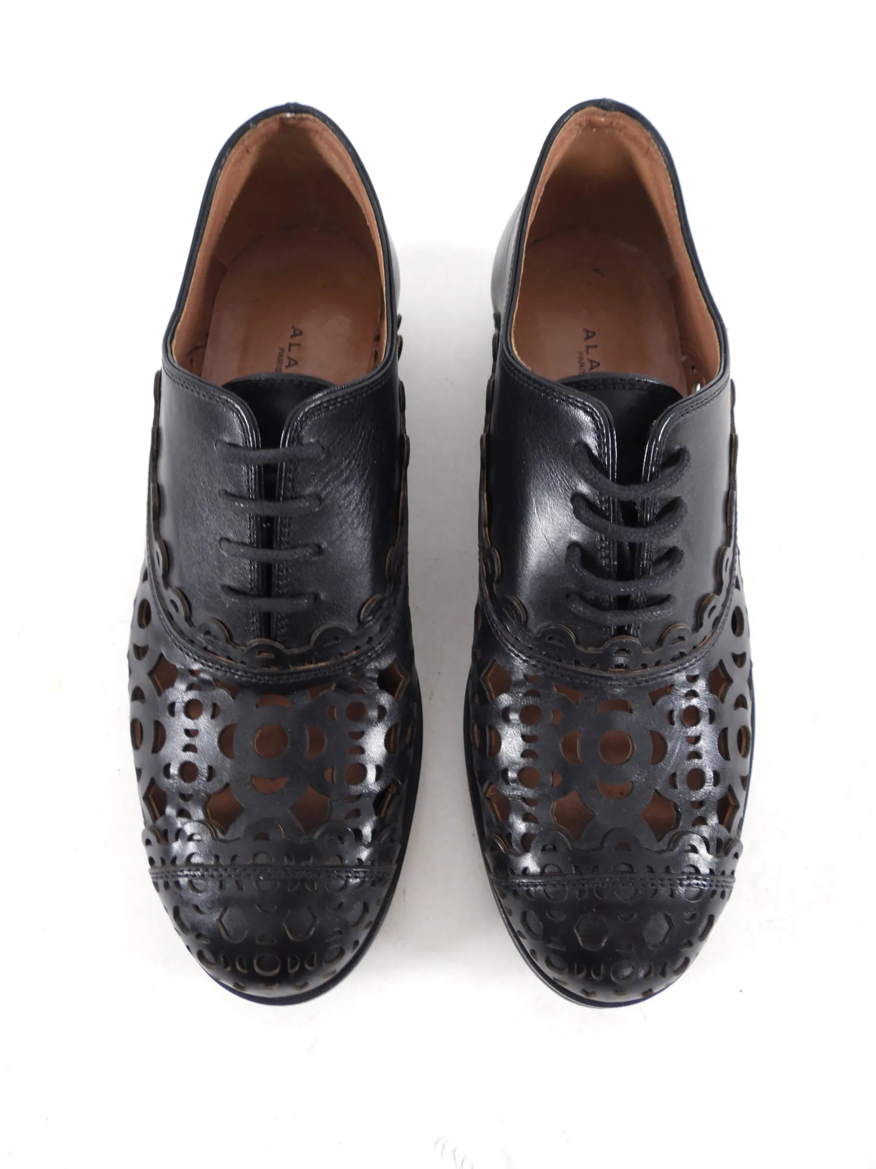 Alaia Black Leather Perforated Oxford Shoes - 36 / 5