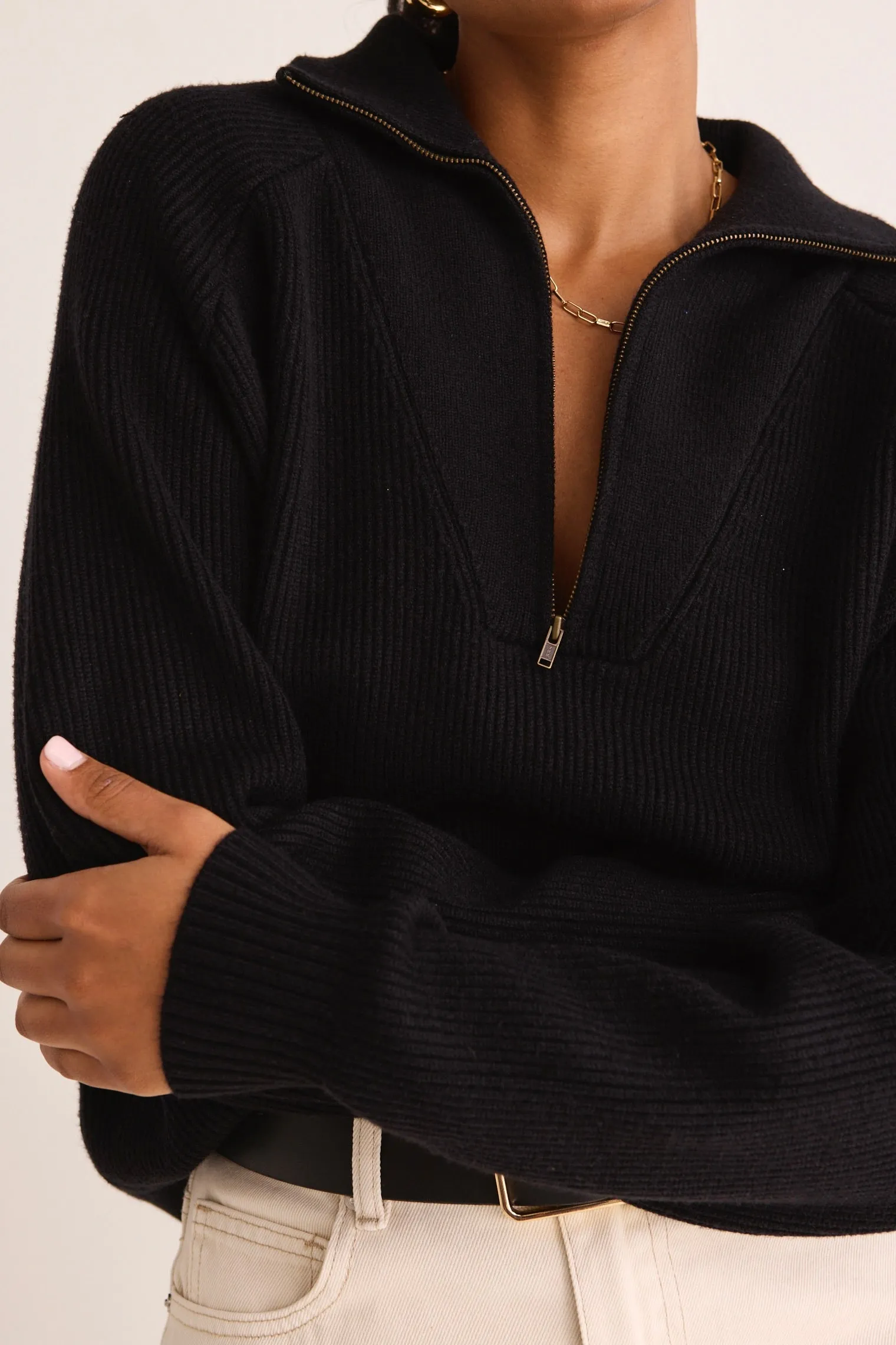 Alpine Black Zip Front Knit Jumper