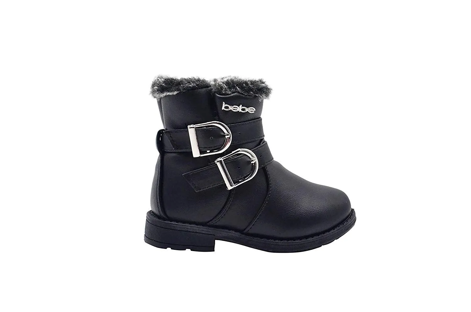 bebe Toddler Girls Little Kid Easy Pull On Mid Calf Winter Boots with Faux Fur Trim and Buckles