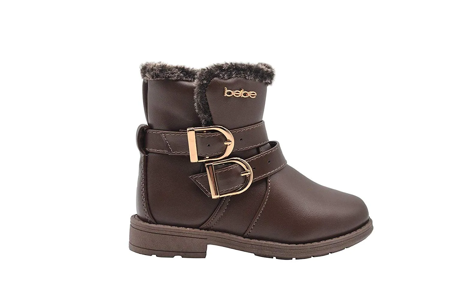 bebe Toddler Girls Little Kid Easy Pull On Mid Calf Winter Boots with Faux Fur Trim and Buckles