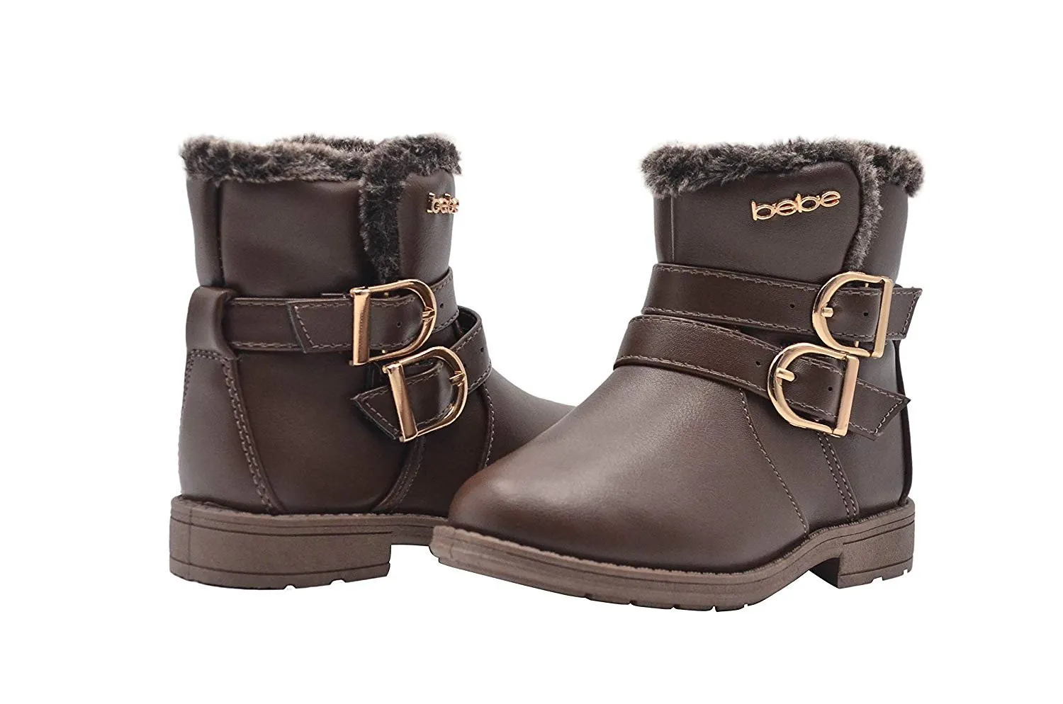 bebe Toddler Girls Little Kid Easy Pull On Mid Calf Winter Boots with Faux Fur Trim and Buckles