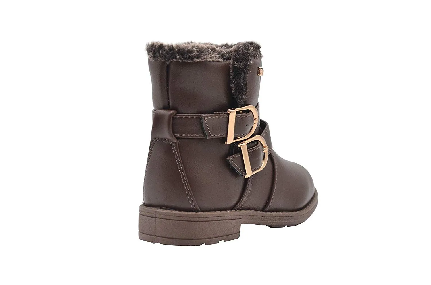 bebe Toddler Girls Little Kid Easy Pull On Mid Calf Winter Boots with Faux Fur Trim and Buckles