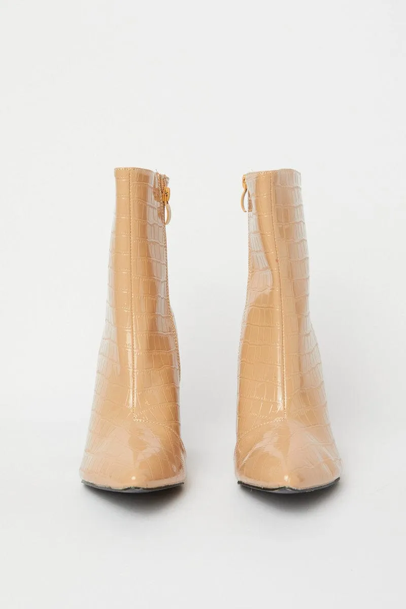 Beige Ankle Boots In Croc