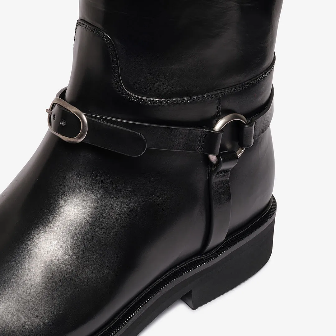 Black women's leather riding boot