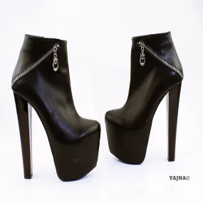 Black Zipper Detail Ankle Platform Boots