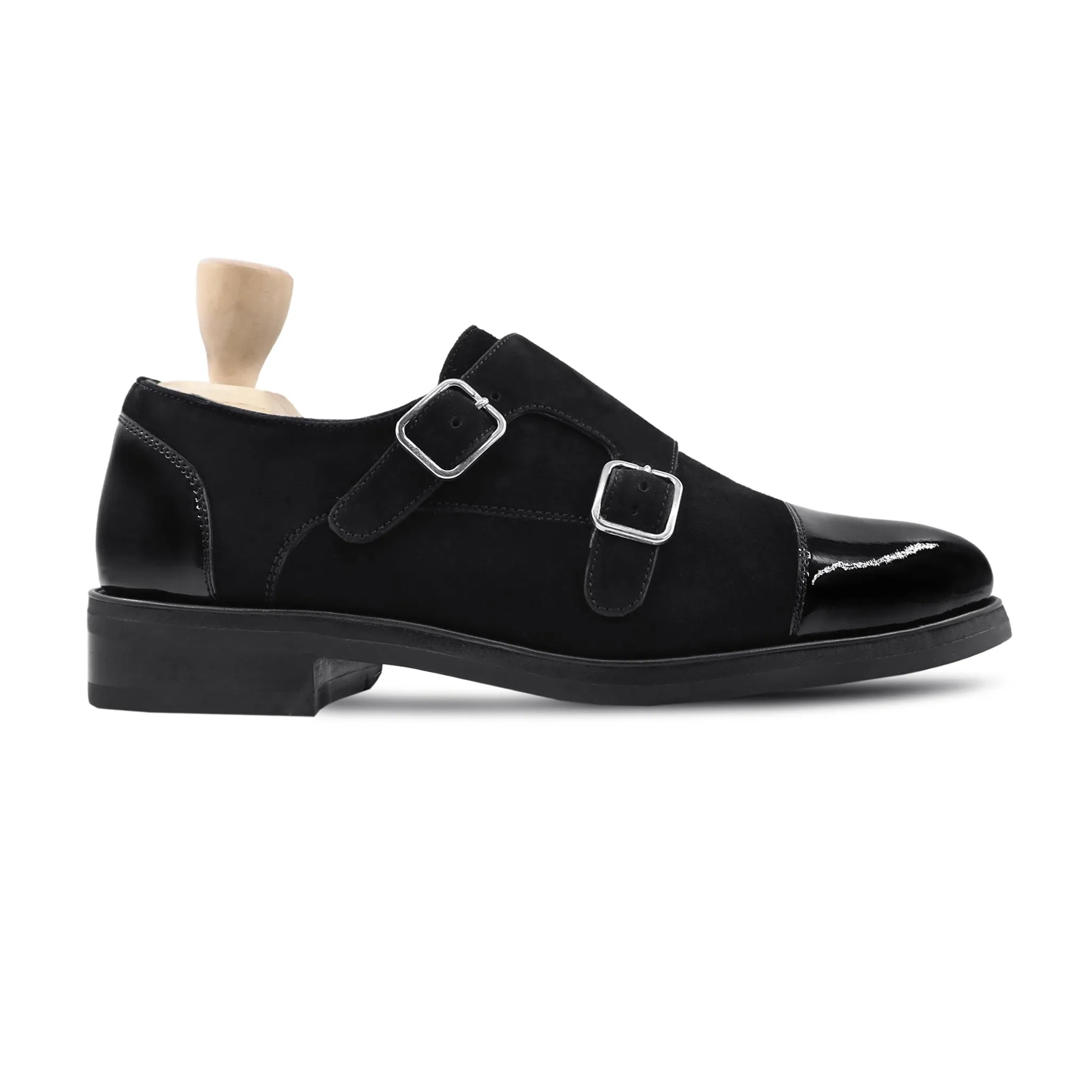 CARDEN - FUSION OF BLACK CALF AND KID SUEDE DOUBLE MONKSTRAP