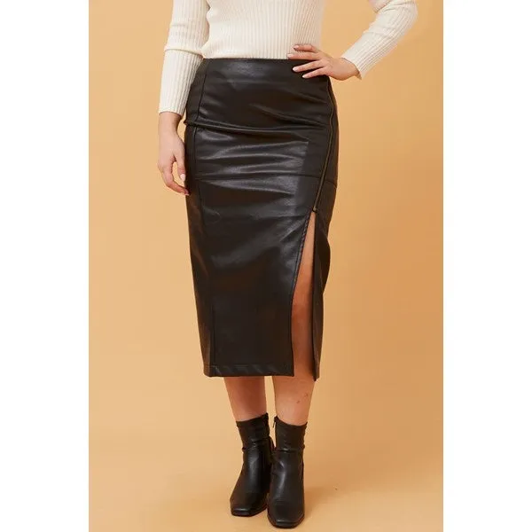 CARITA LEATHER MIDI SKIRT