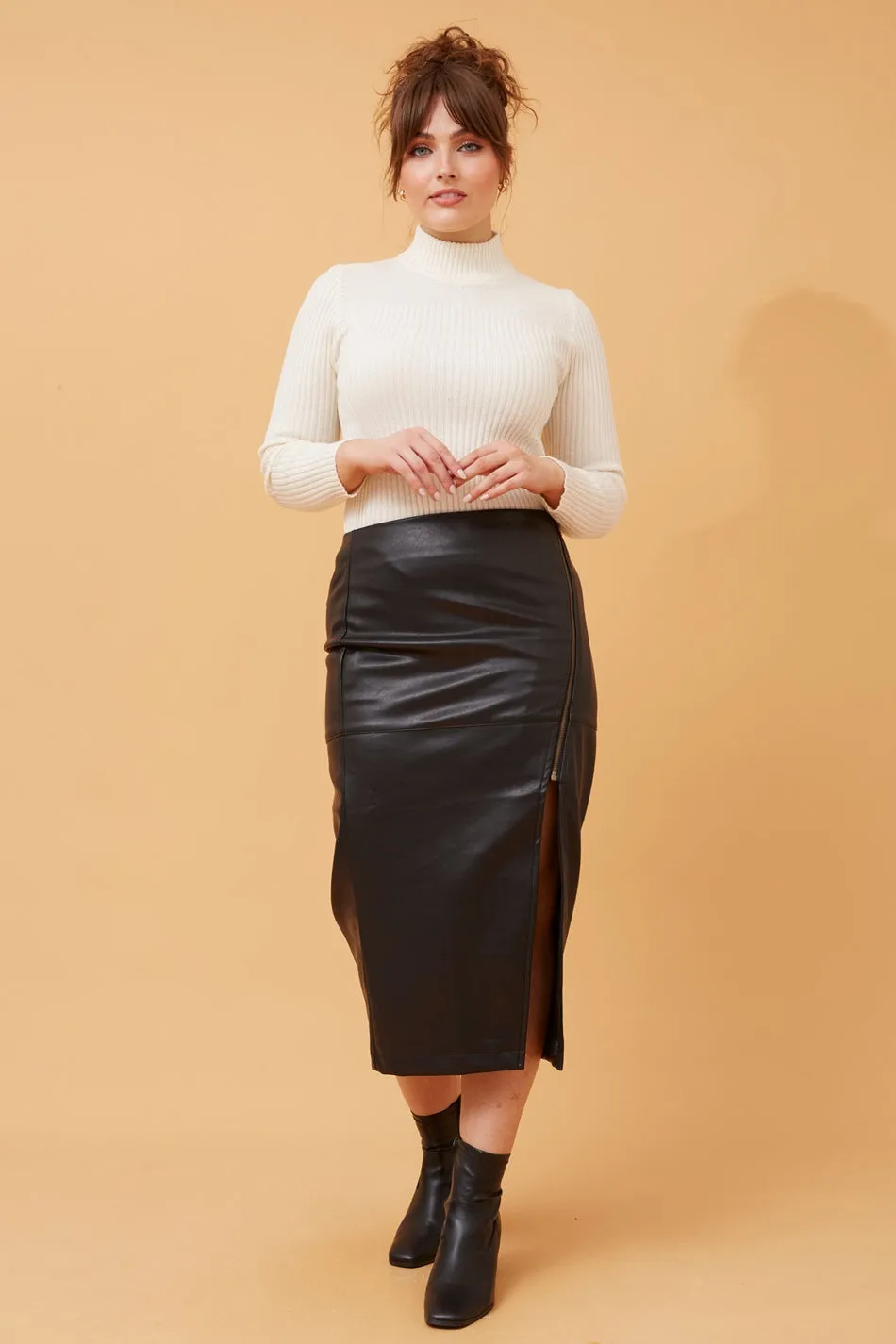 CARITA LEATHER MIDI SKIRT