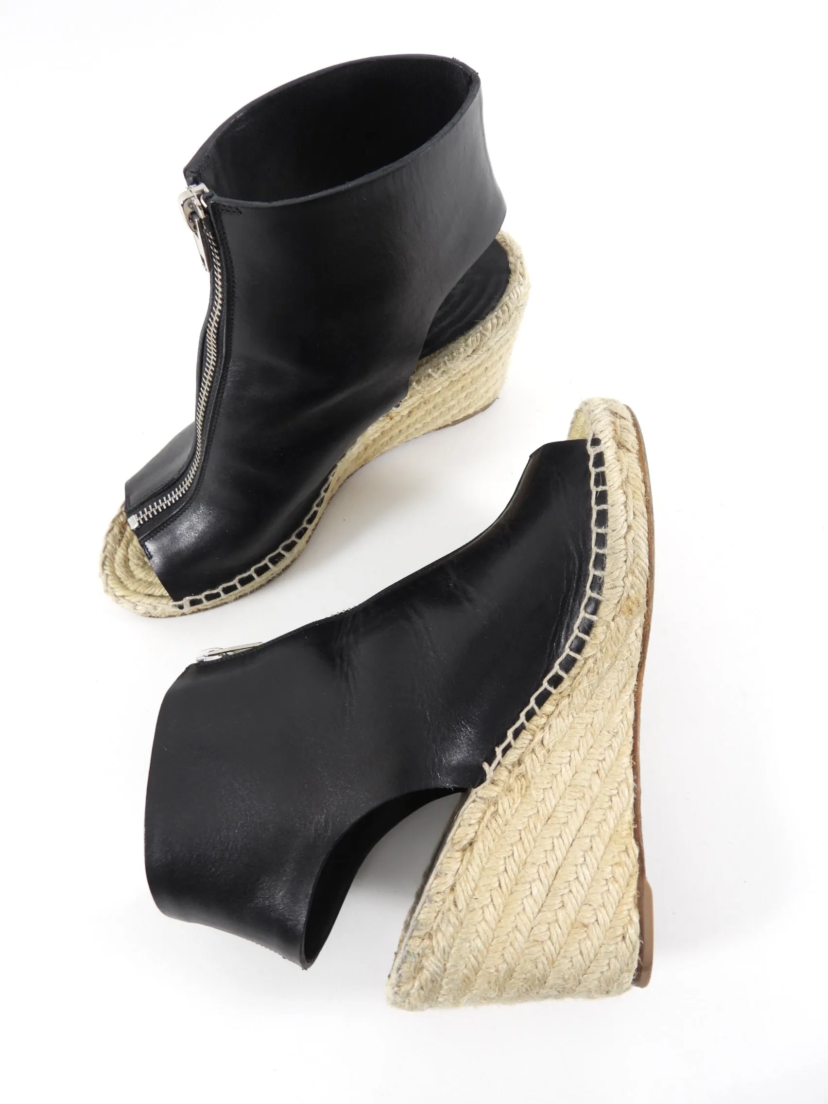 Celine Phoebe Philo Black Leather Espadrille Wedge Shoes - 37