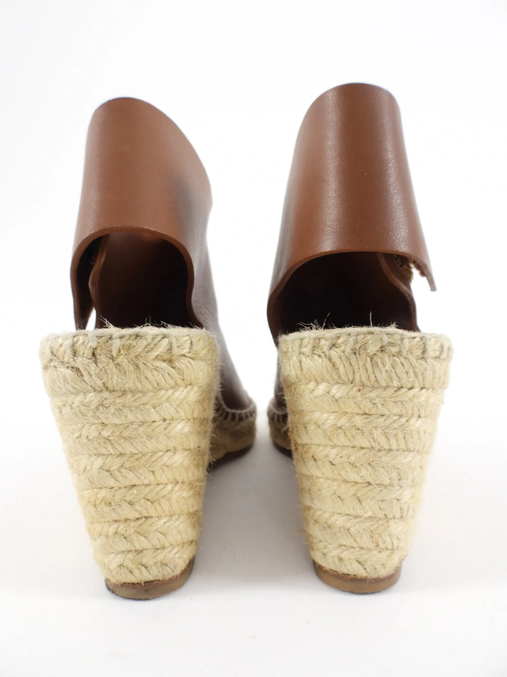 Celine Phoebe Philo Brown Leather Espadrille Wedge Shoes - 37