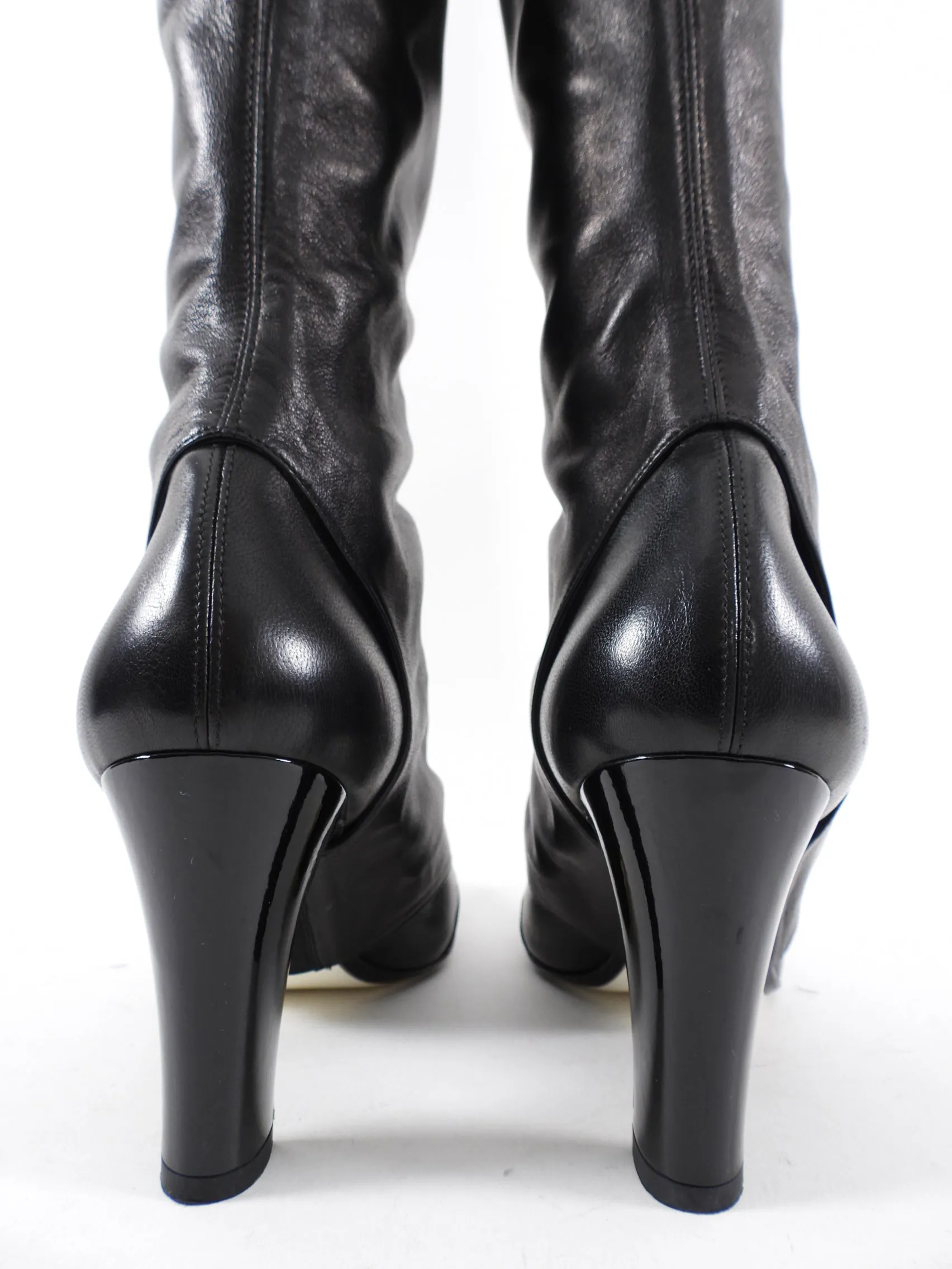 Chanel Black Lambskin Leather Runway Spat Boots with Chic Cap Toe - Size 40