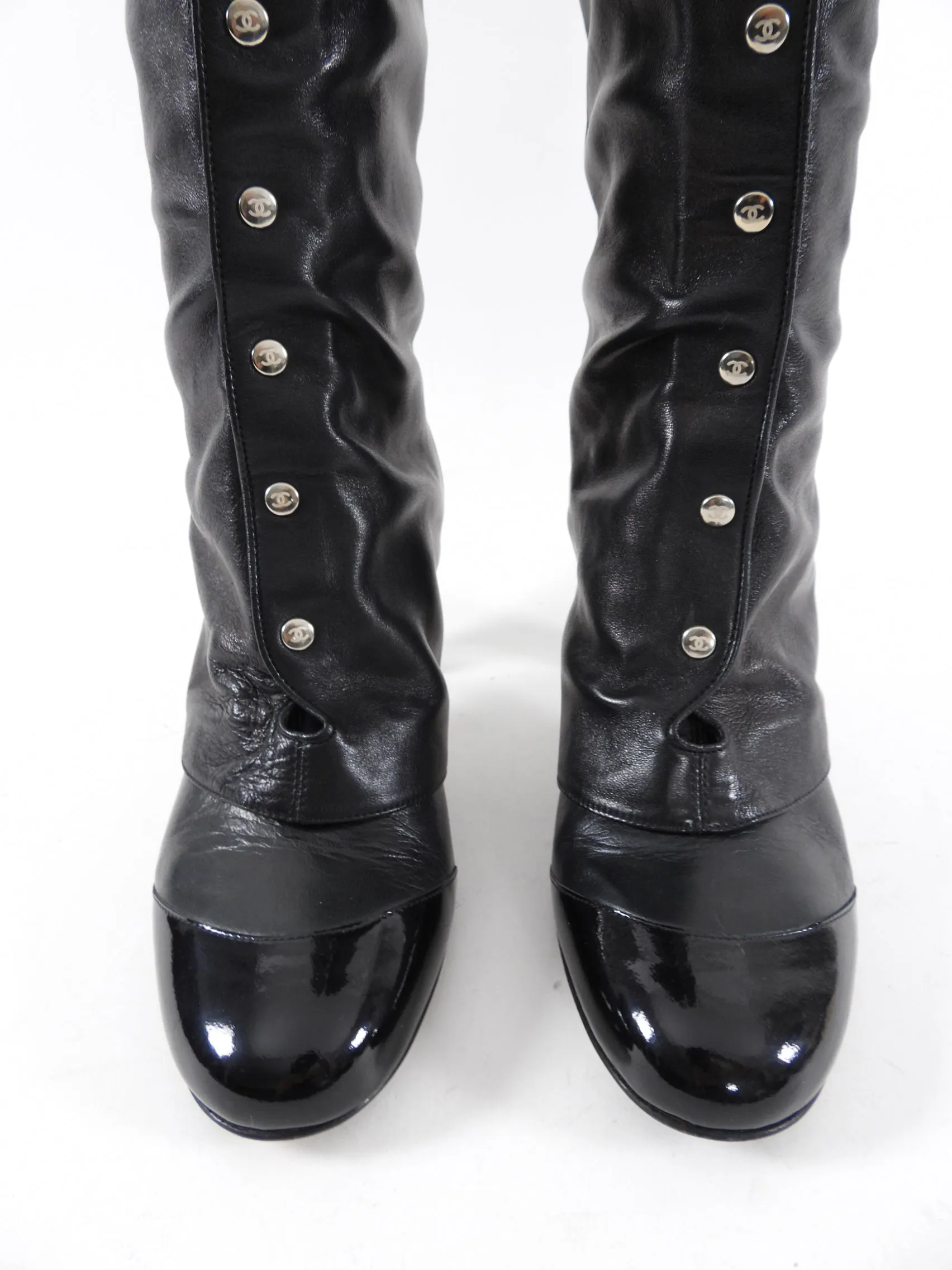 Chanel Black Lambskin Leather Runway Spat Boots with Chic Cap Toe - Size 40