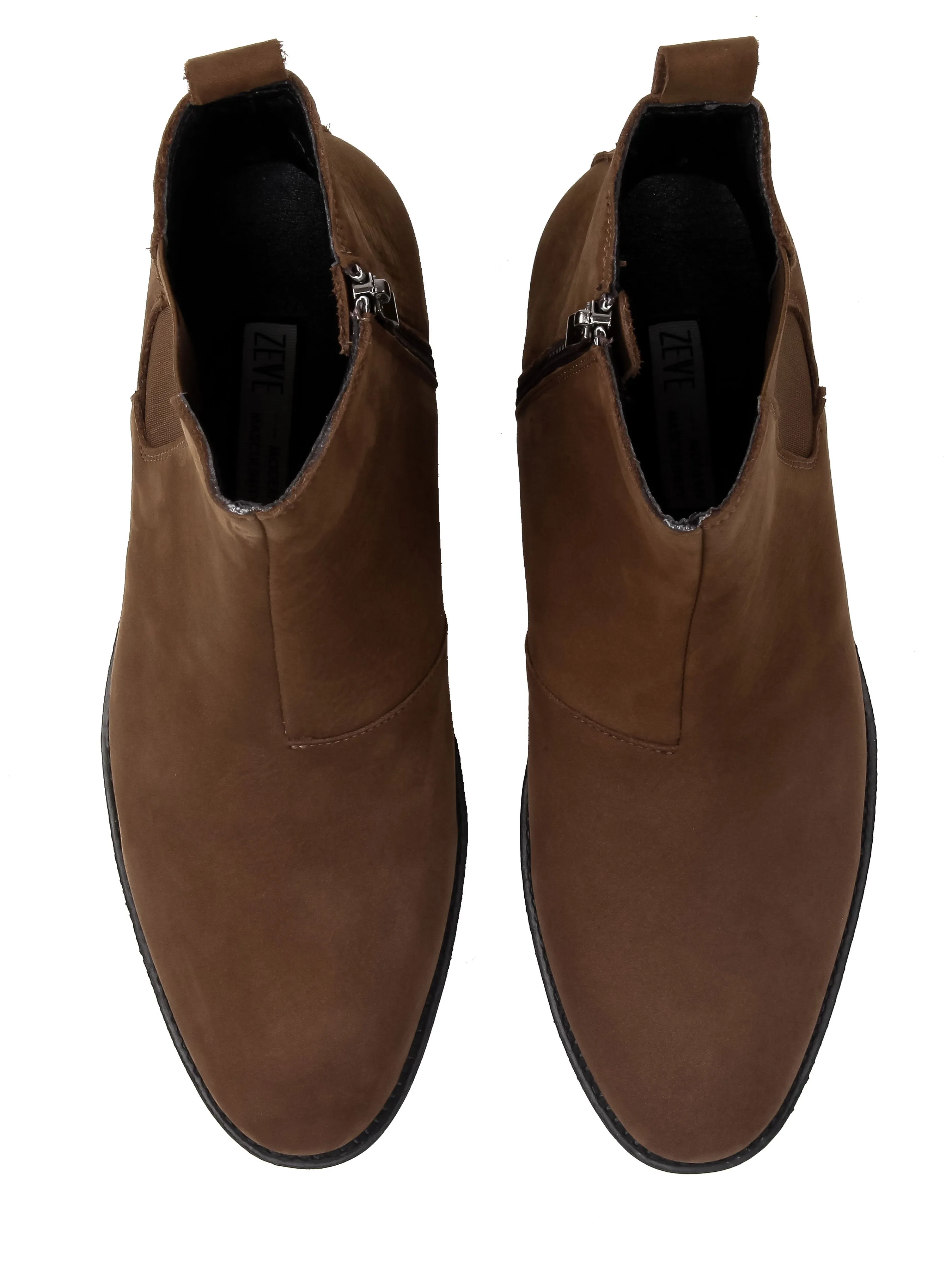 Chelsea Boots With Zipper - Brown Nubuck Leather (Crepe Sole)