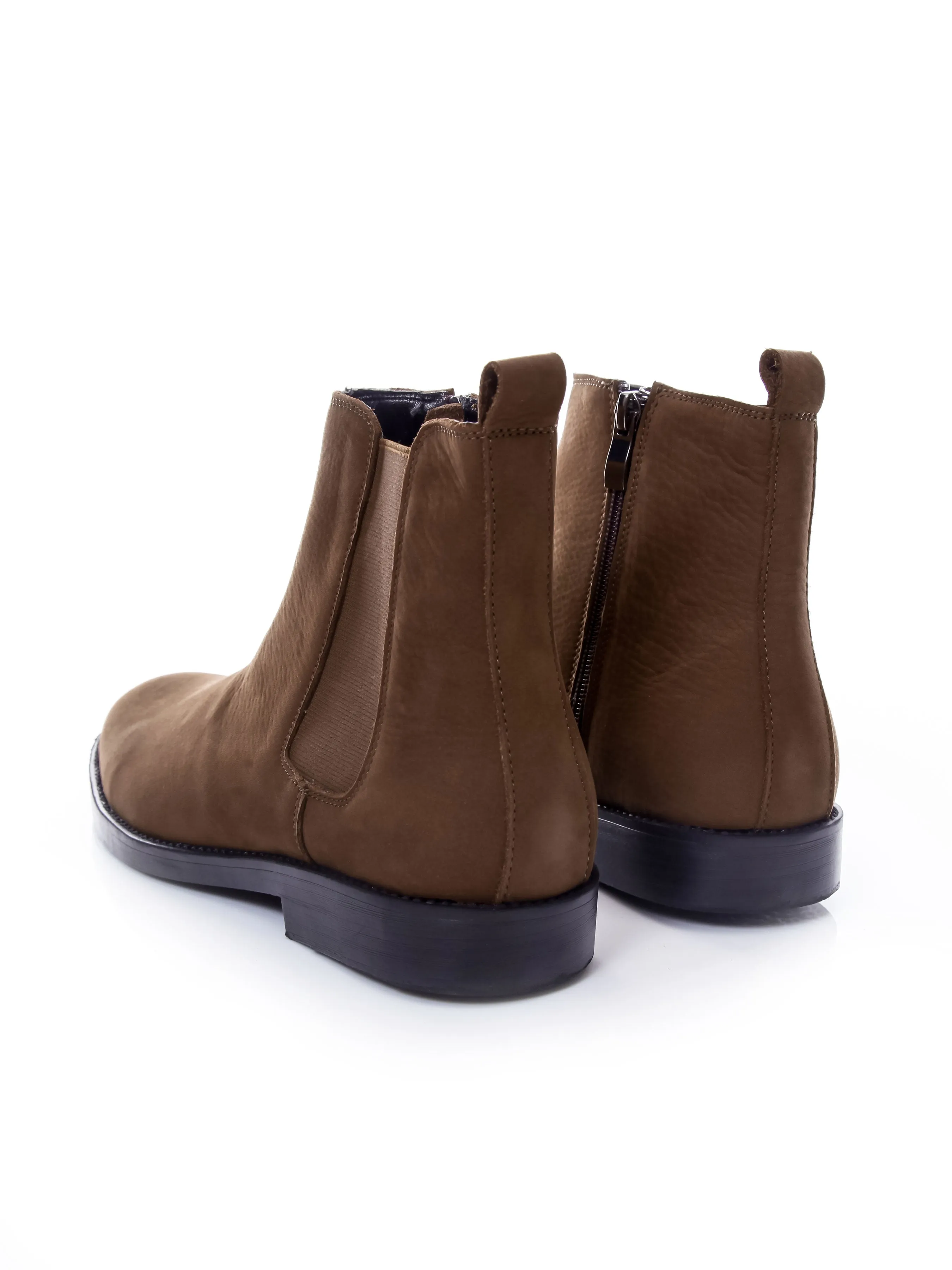 Chelsea Boots With Zipper - Brown Nubuck Leather (Crepe Sole)