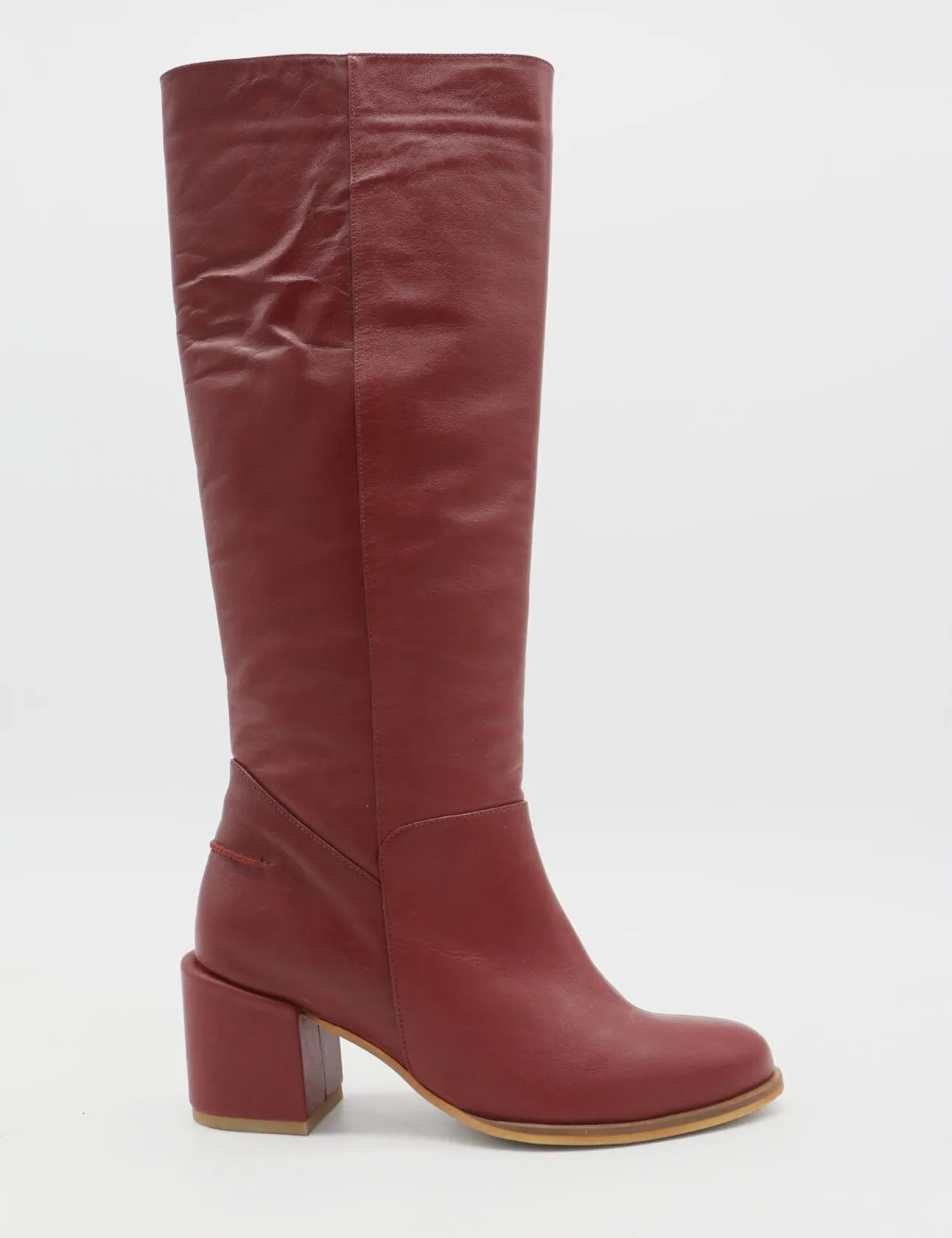 Cleo knee-high block heel boots in red leather women's shoe