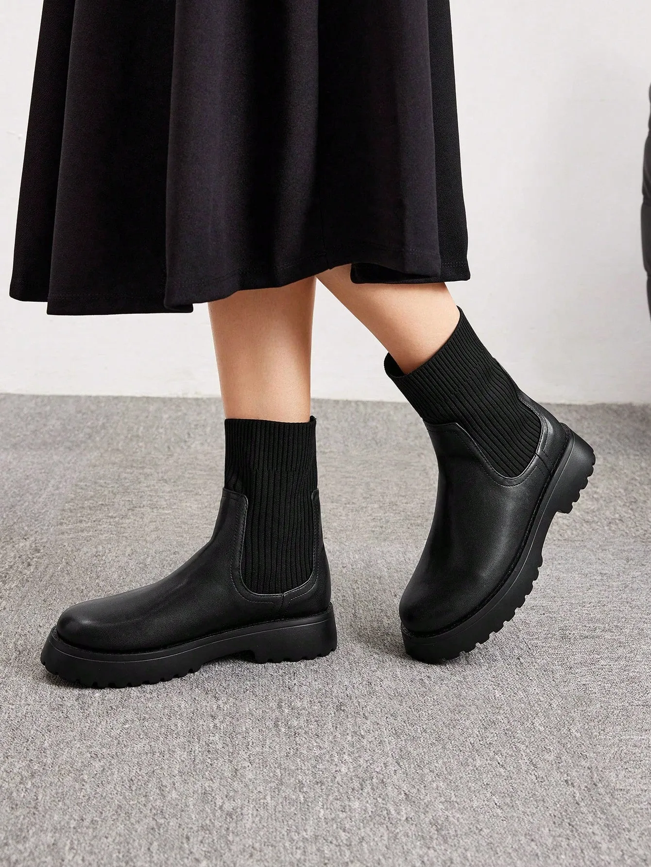 CUCCOO BIZCHIC Ribbed Knit Splicing Sock Boots Vacation Shoes Summer Sale Back To School Shoes College Student Shoes