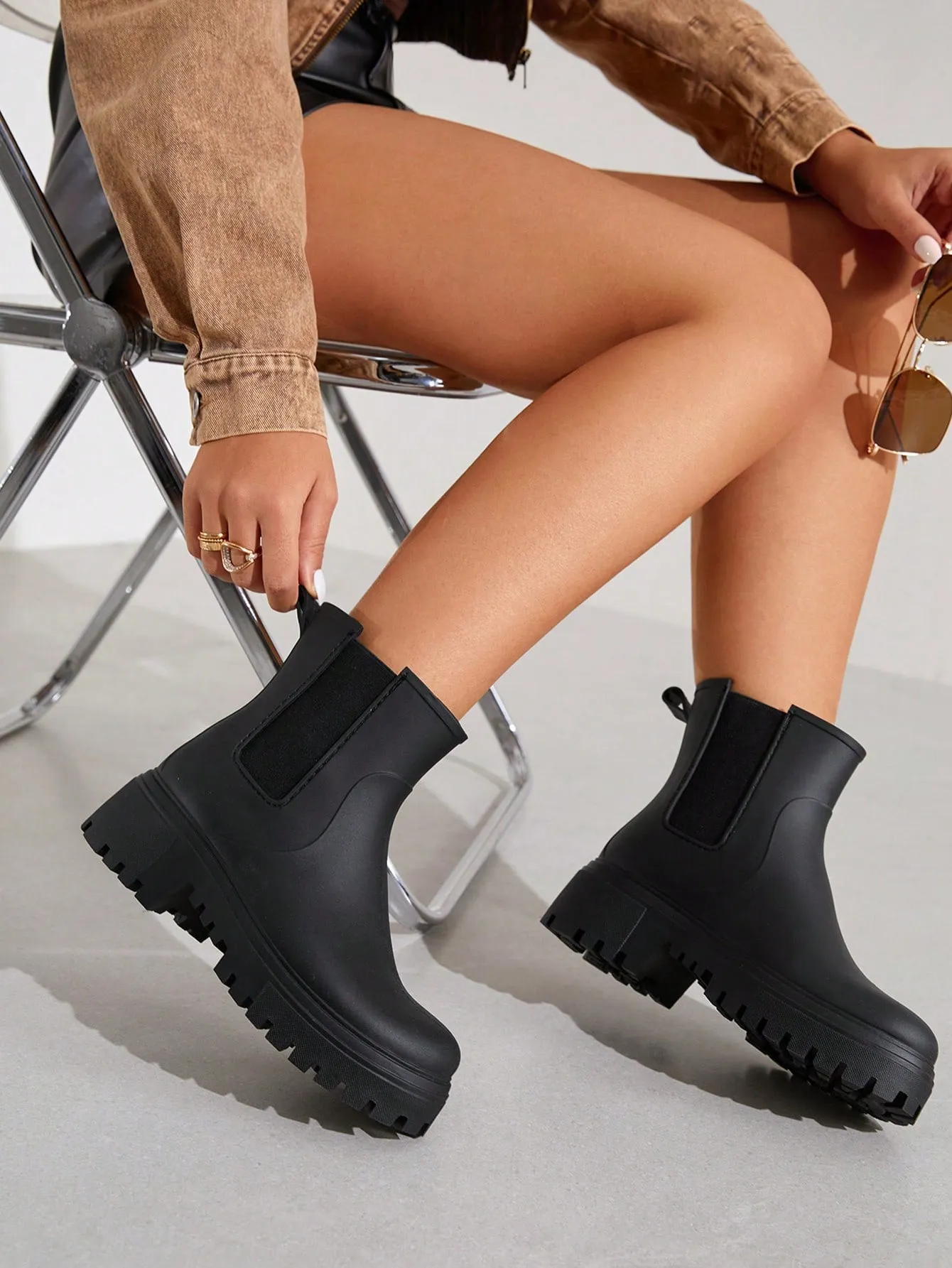 CUCCOO BIZCHIC Woman Shoes Fashion Round Toe Chunky Black Versatile Rain Boots Vacation Shoes Summer Sale