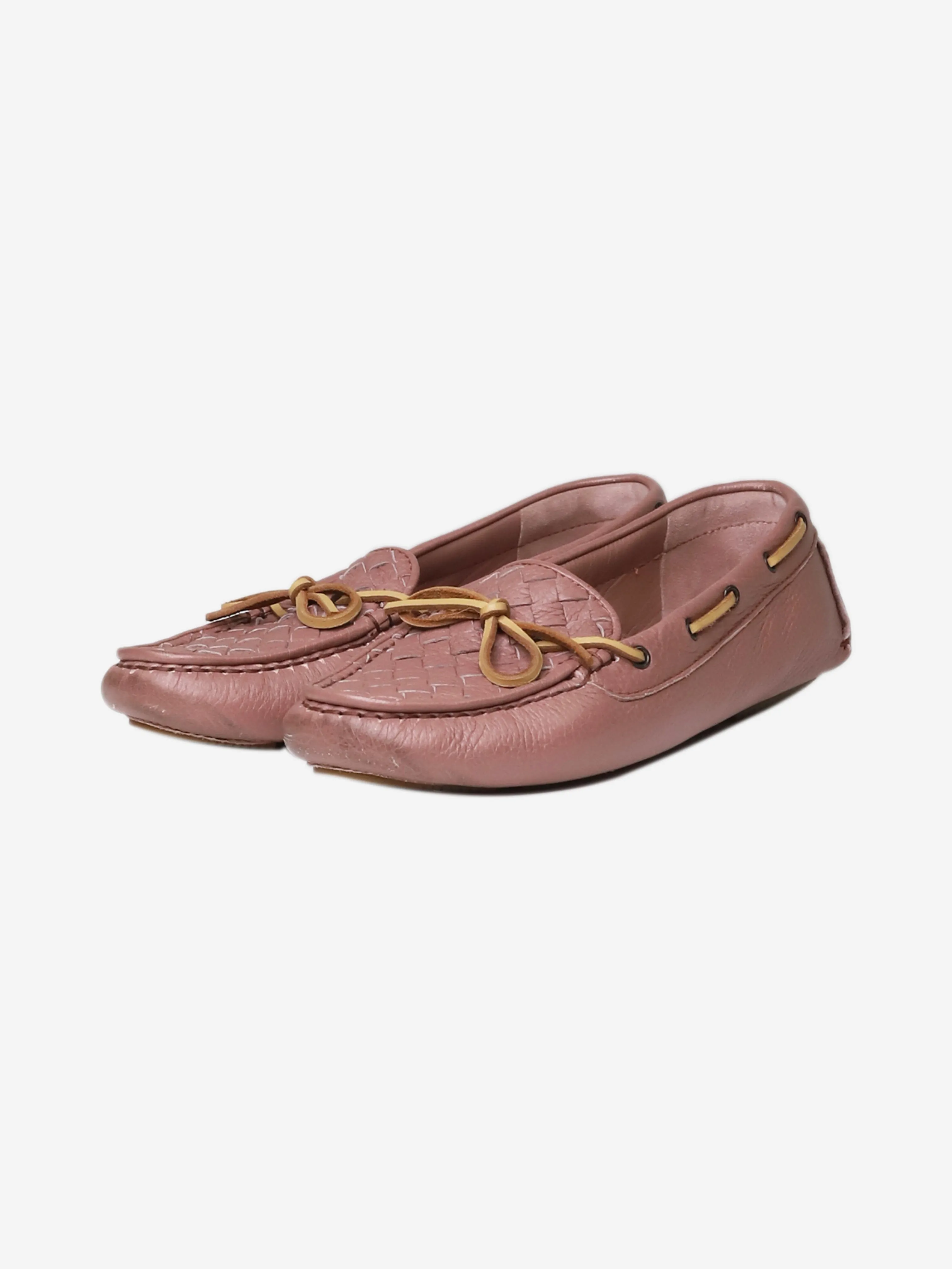 Dusty pink Intrecciato leather boat shoes - size EU 37