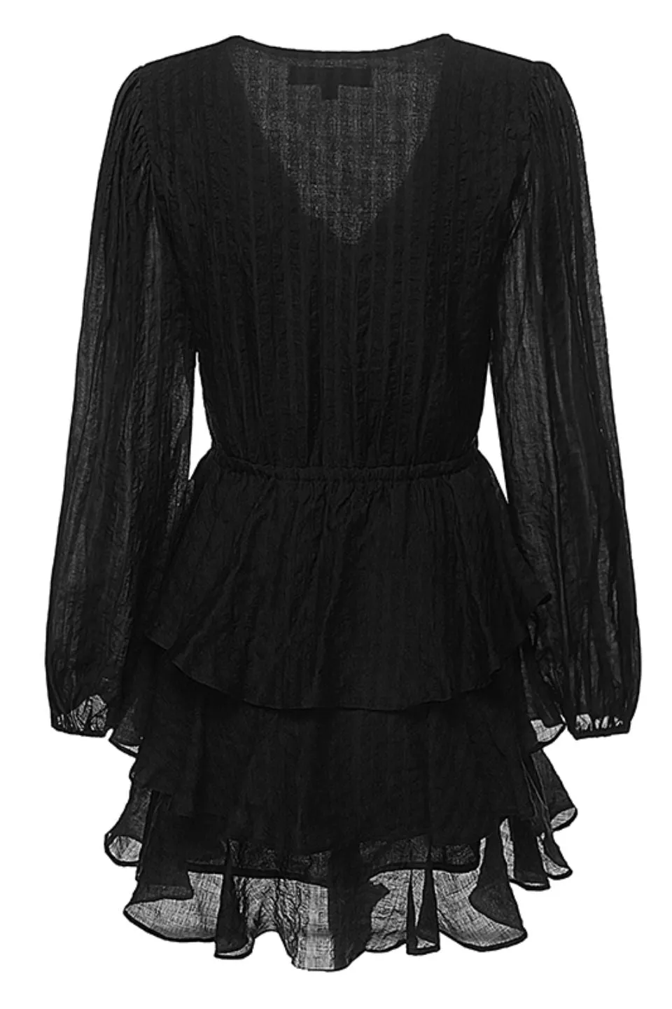 Evita Black LS V Neck Mini Tiered Dress