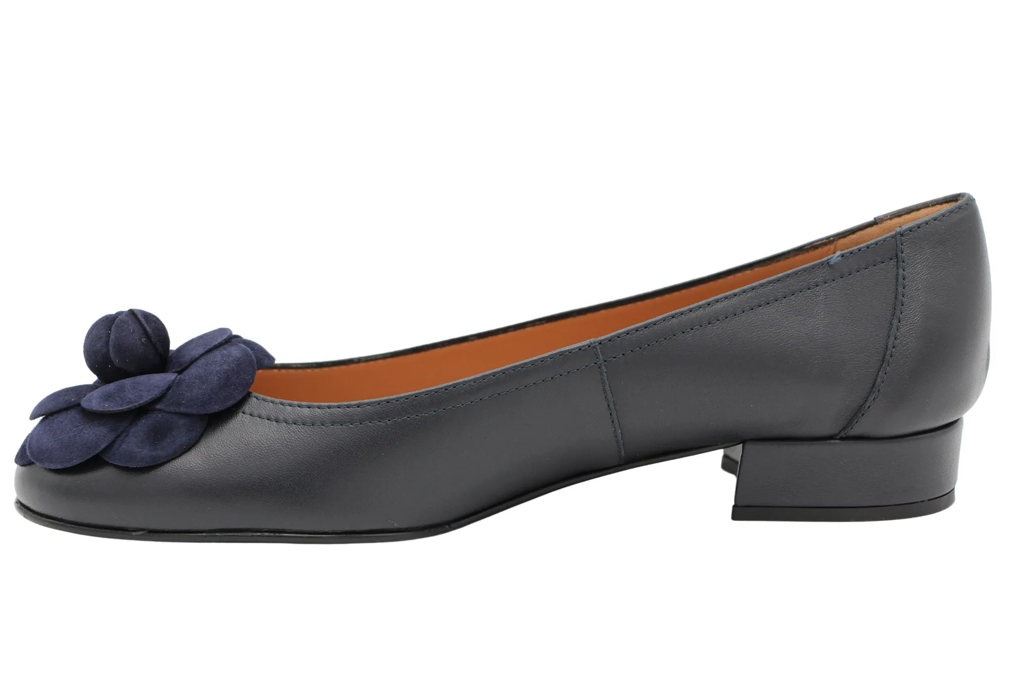 Fabucci Navy leather Ballerina with Flower