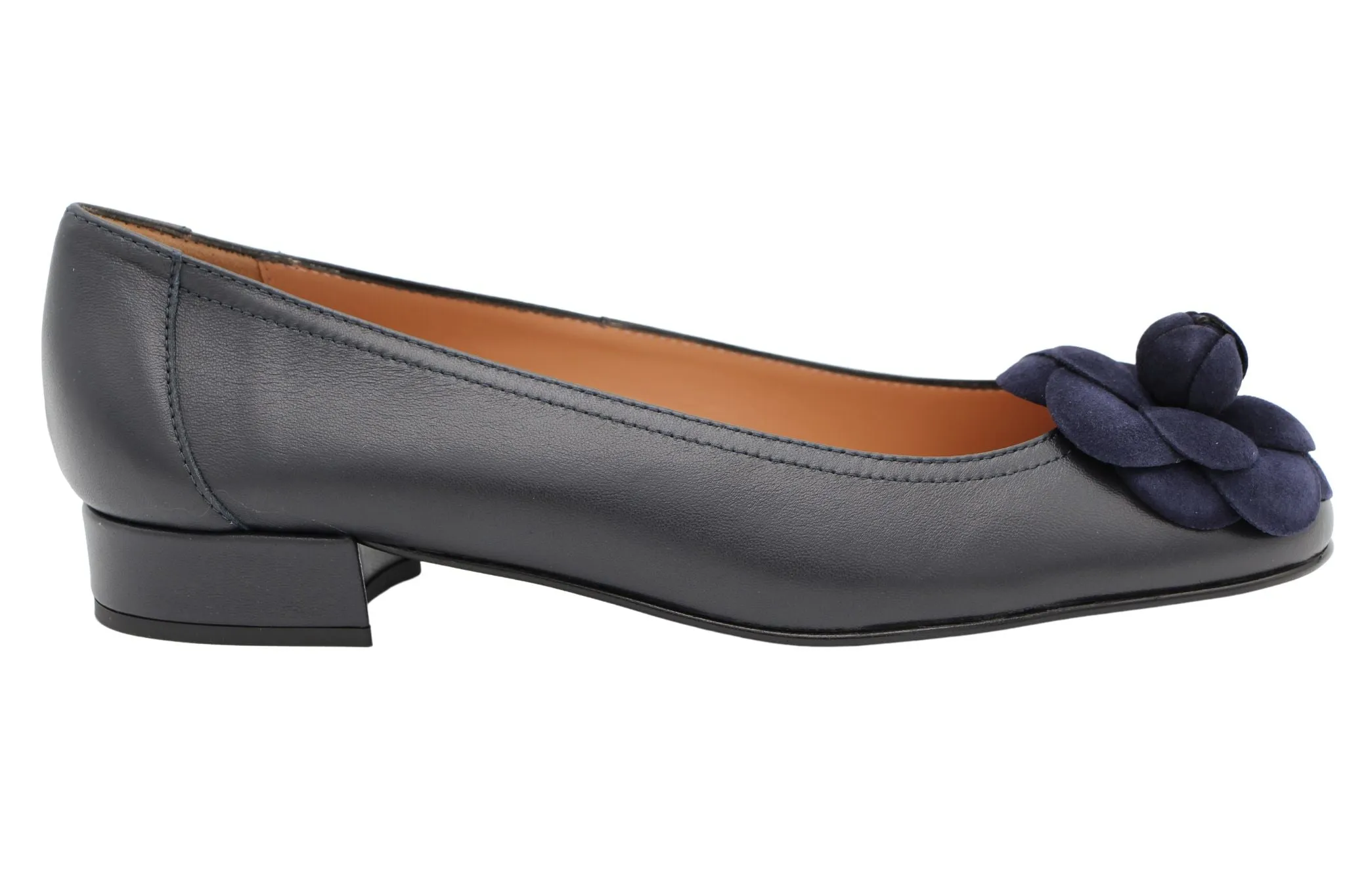 Fabucci Navy leather Ballerina with Flower