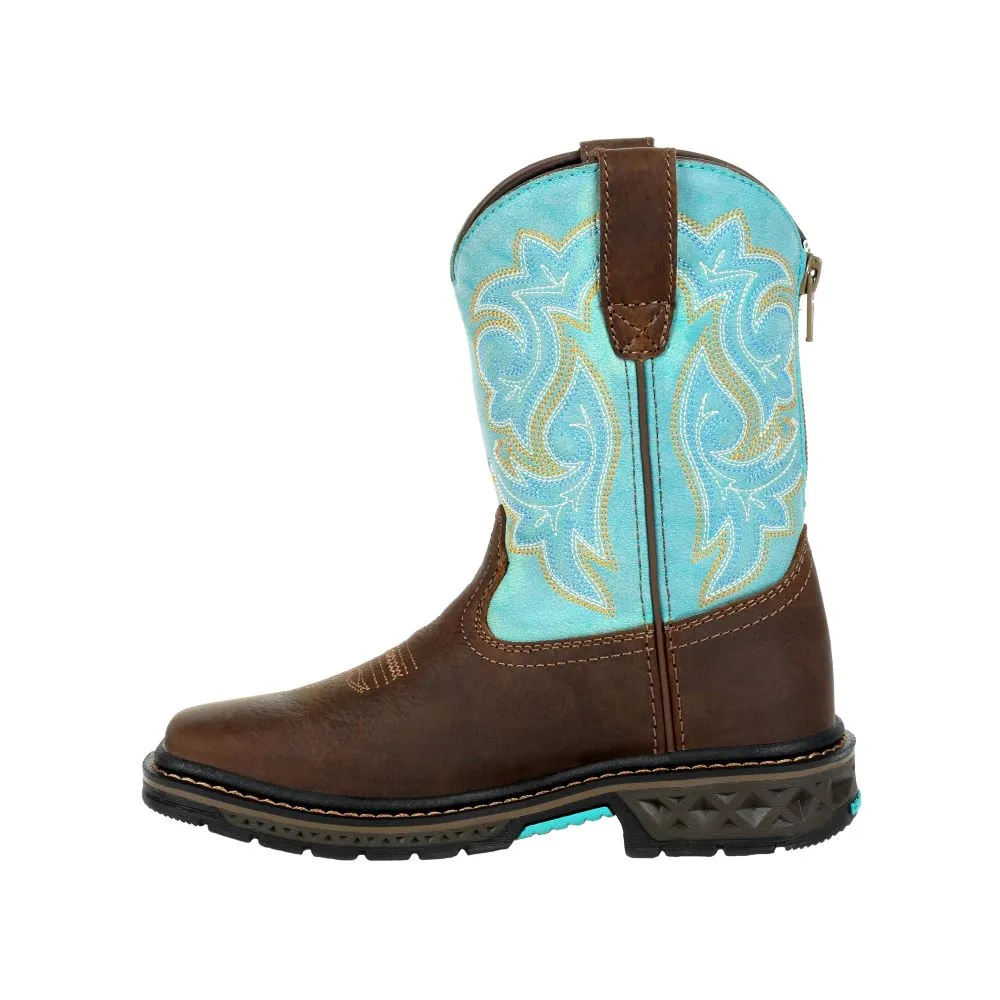 'Georgia Boot' Children's 8 Carbo-Tec Western Square Toe - Brown / Turquoise (Sizes 8.5C-3Y)