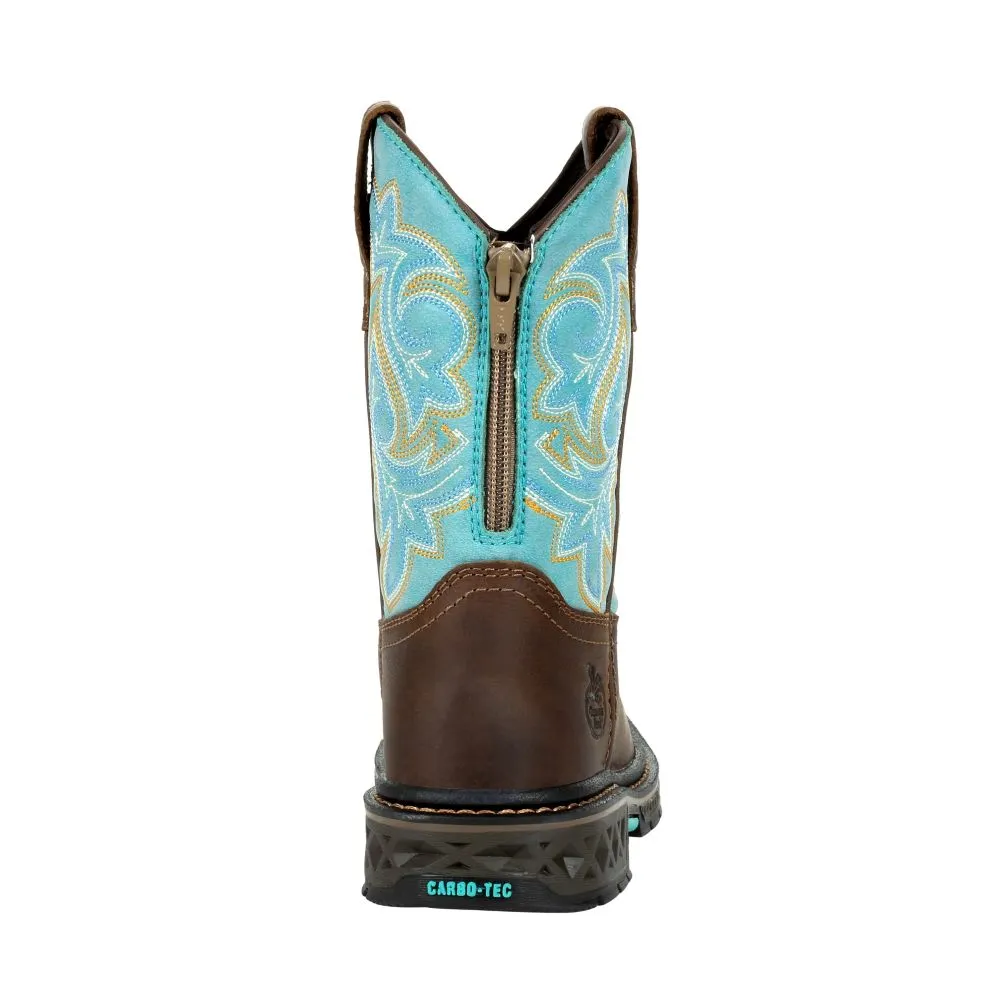 'Georgia Boot' Children's 8 Carbo-Tec Western Square Toe - Brown / Turquoise (Sizes 8.5C-3Y)