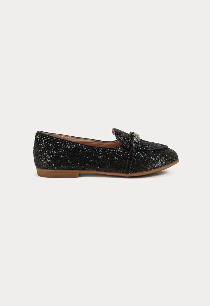 Glittery Chunks Strap Vamp Loafer Shoes