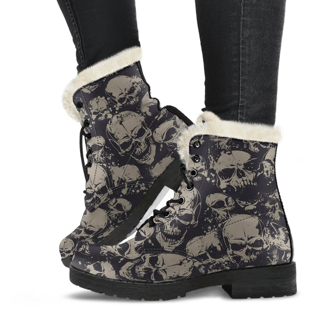 Grey Skulls - Fur Leather Boots