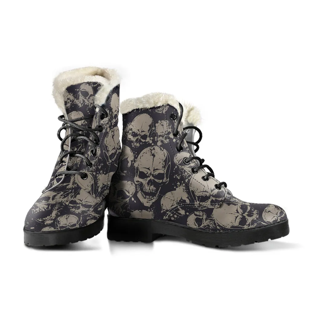 Grey Skulls - Fur Leather Boots