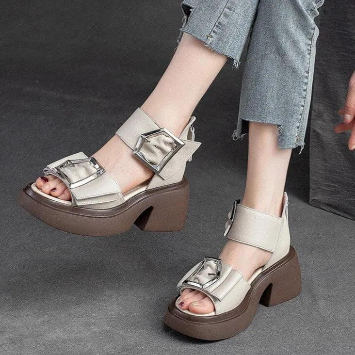 GZ336 - Women's Casual Shoes - Ankle Strap Sandals with Thick Heels