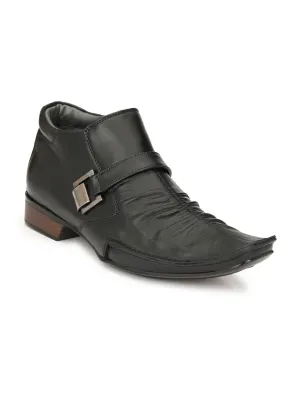 Hitz Men's Black Leather Ankle Boot Shoes with Zip Closure