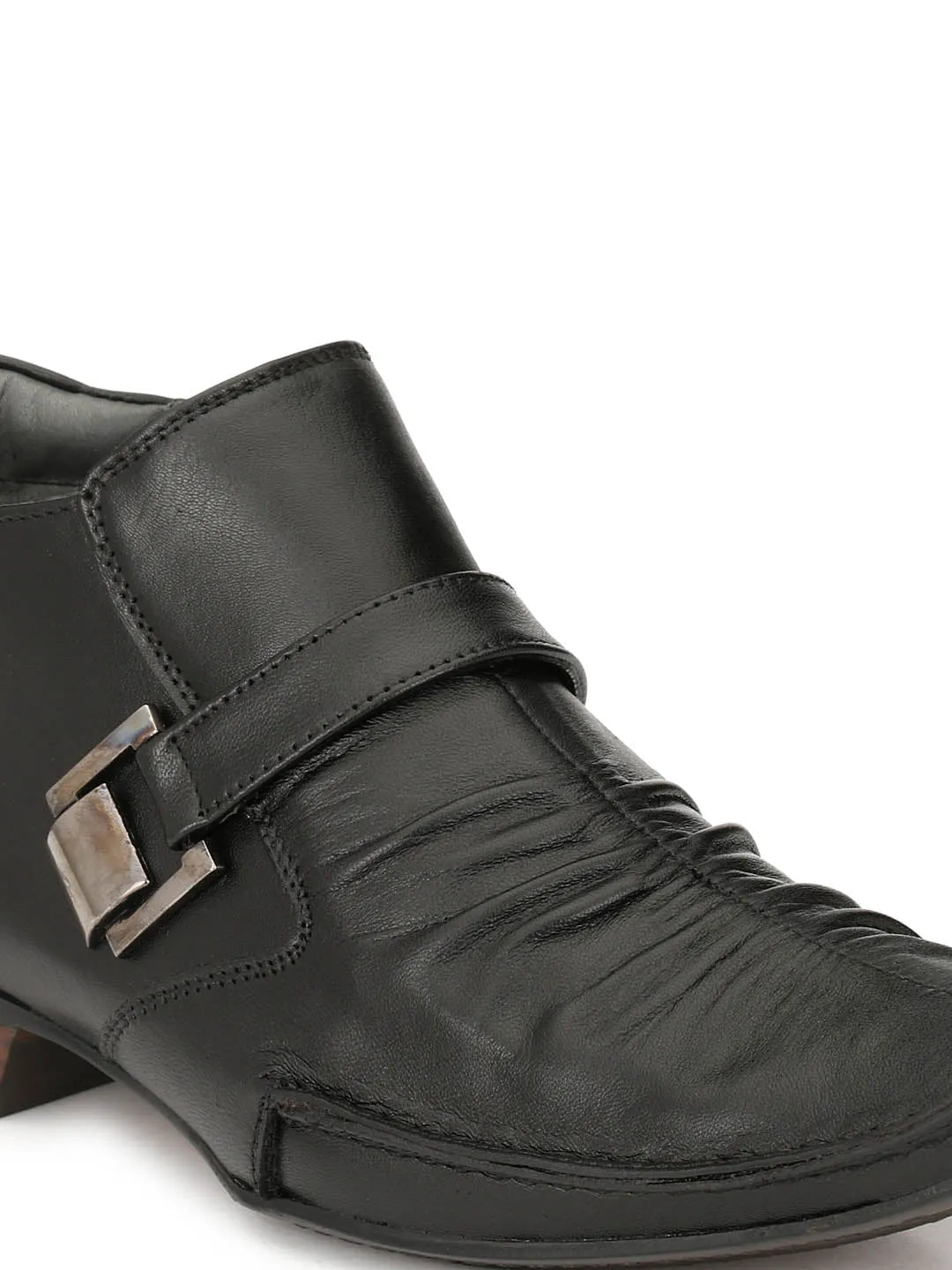 Hitz Men's Black Leather Ankle Boot Shoes with Zip Closure