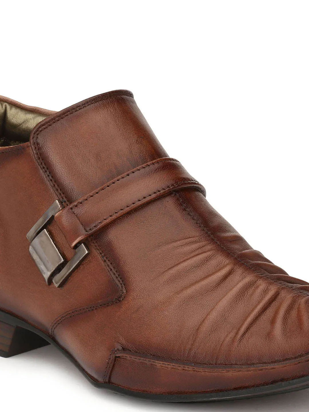 Hitz Men's Brown Leather Ankle Boot Shoes with Zip Closure