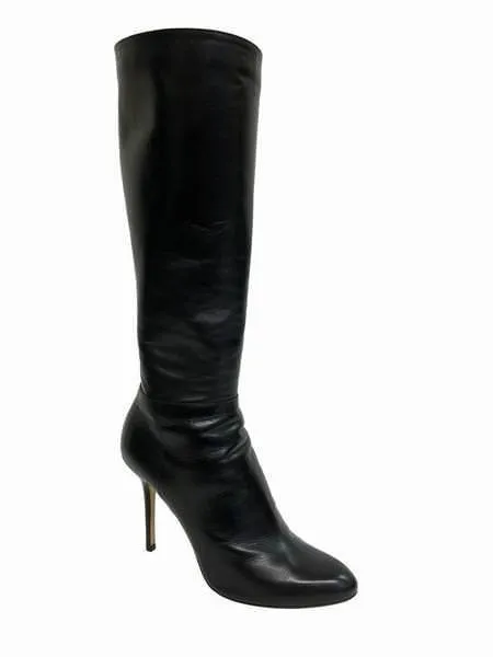 Jimmy Choo Black Leather Mid Calf Heeled Boots Size 9.5