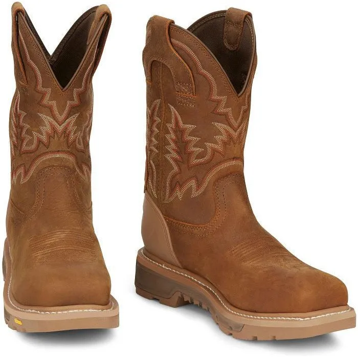 Justin Men's Montana 11" Nano Comp Toe Western Work Boot- Brown- CR2124