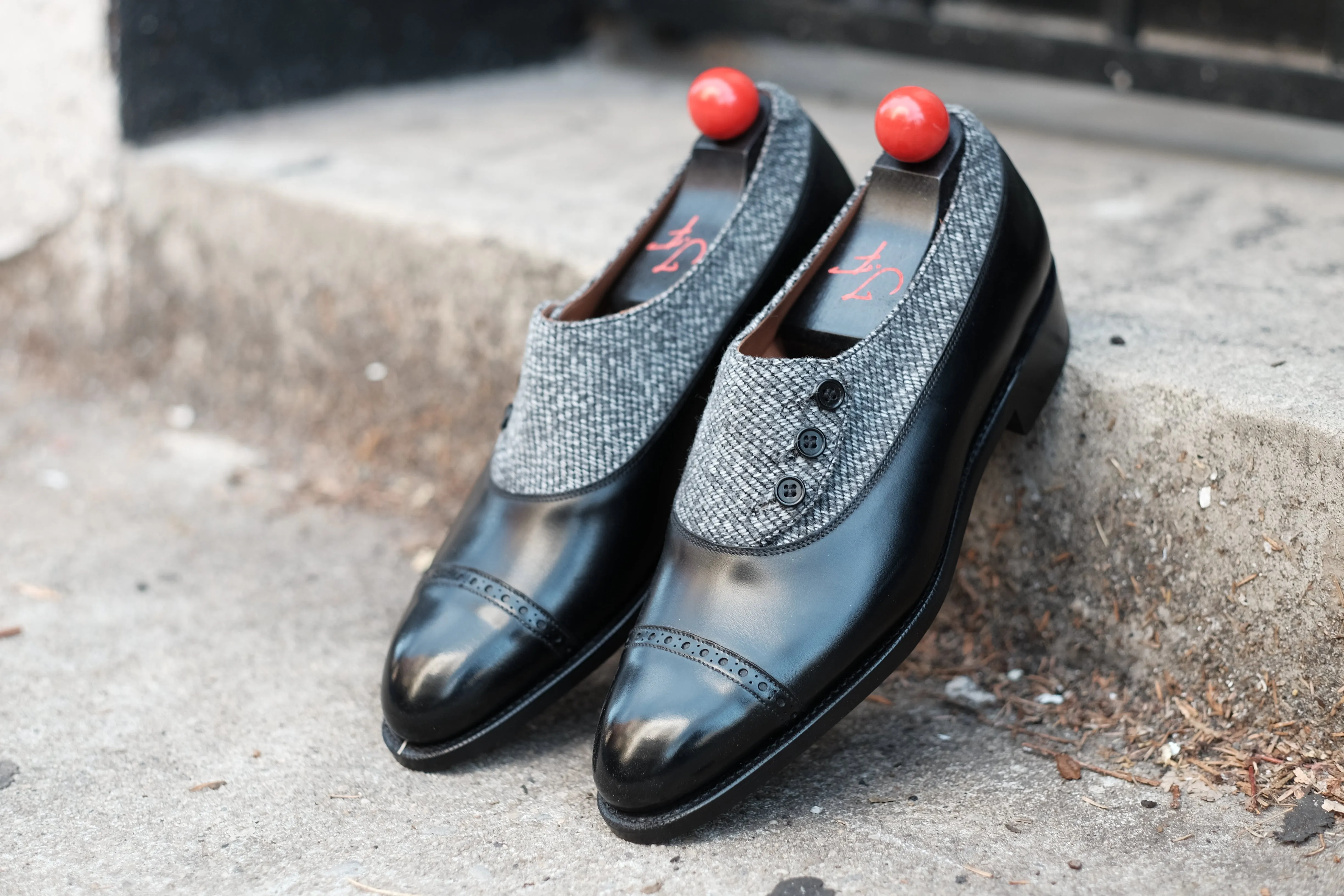 Optimized Title: Kingston MTO Black Calf Leather Shoes with Grey Poulsbo Detailing - NGT Last - Single Leather Sole