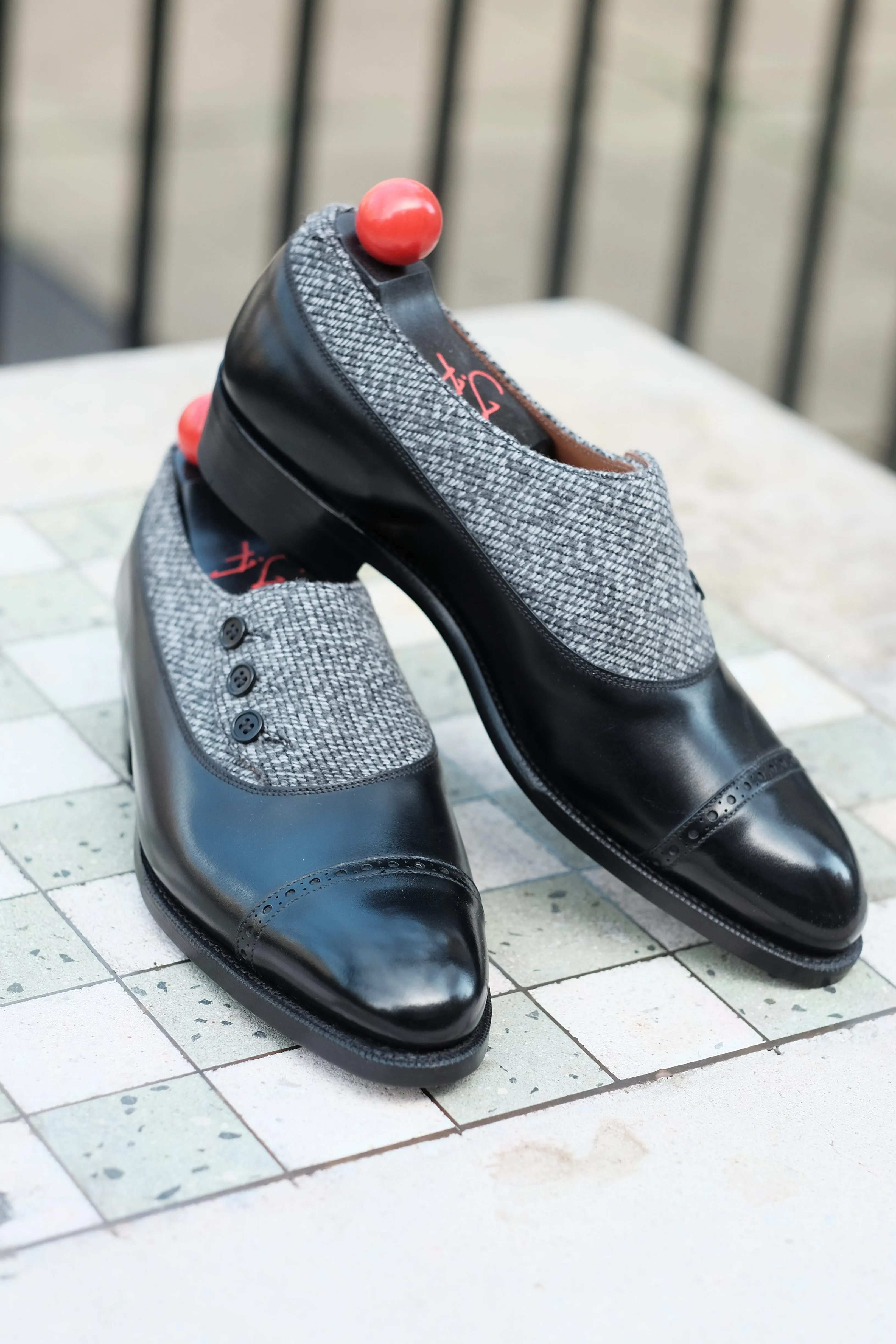 Optimized Title: Kingston MTO Black Calf Leather Shoes with Grey Poulsbo Detailing - NGT Last - Single Leather Sole