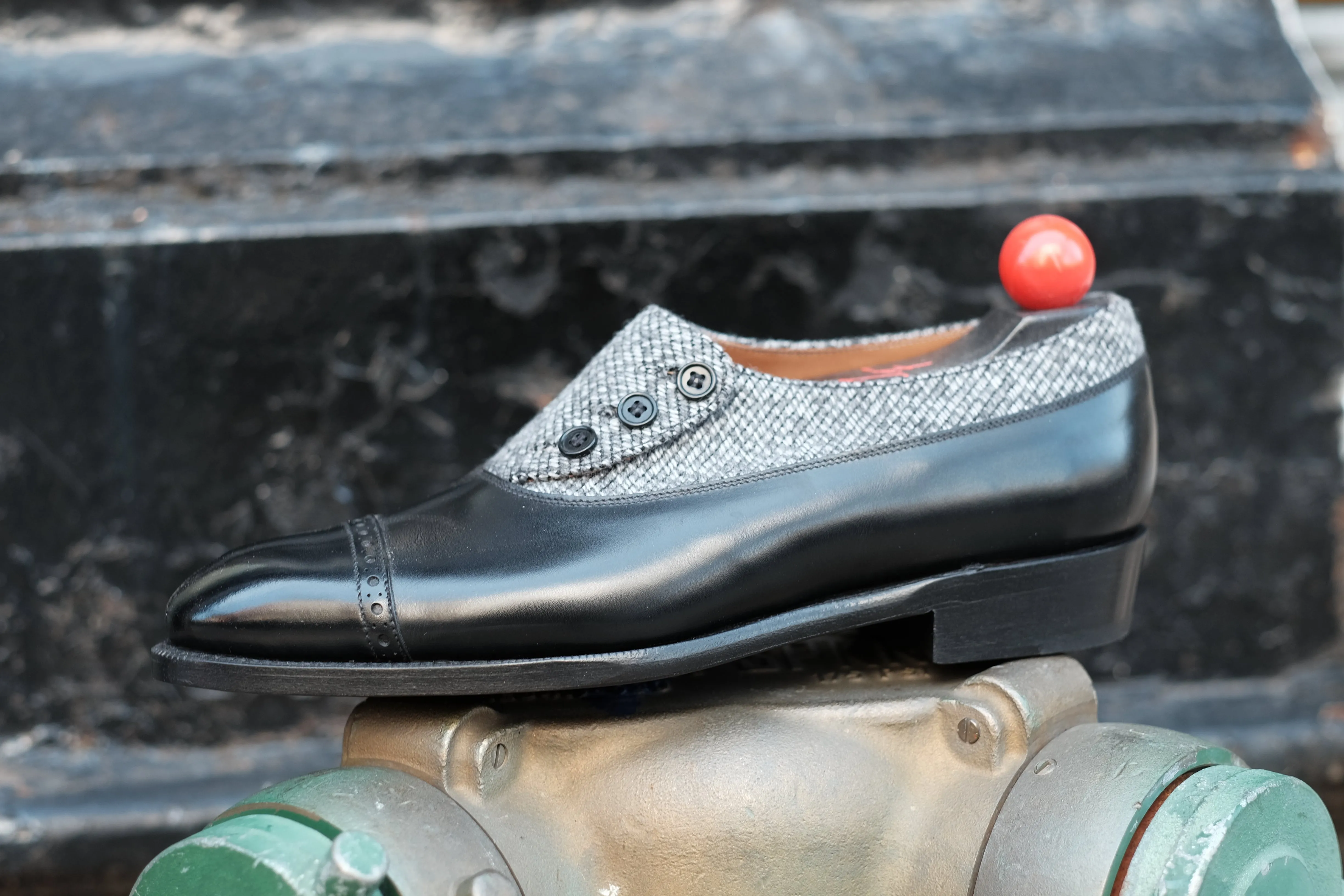 Optimized Title: Kingston MTO Black Calf Leather Shoes with Grey Poulsbo Detailing - NGT Last - Single Leather Sole