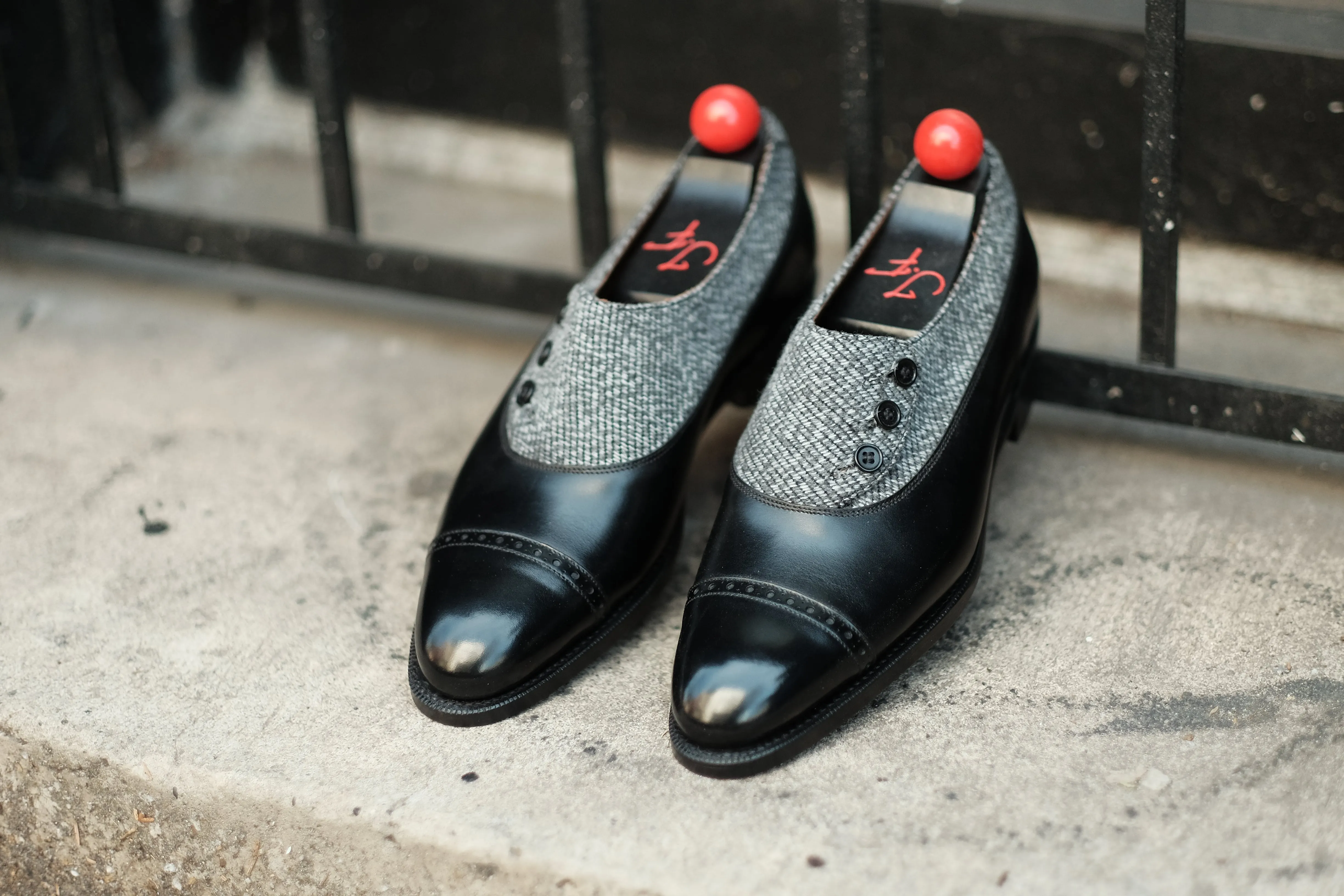 Optimized Title: Kingston MTO Black Calf Leather Shoes with Grey Poulsbo Detailing - NGT Last - Single Leather Sole