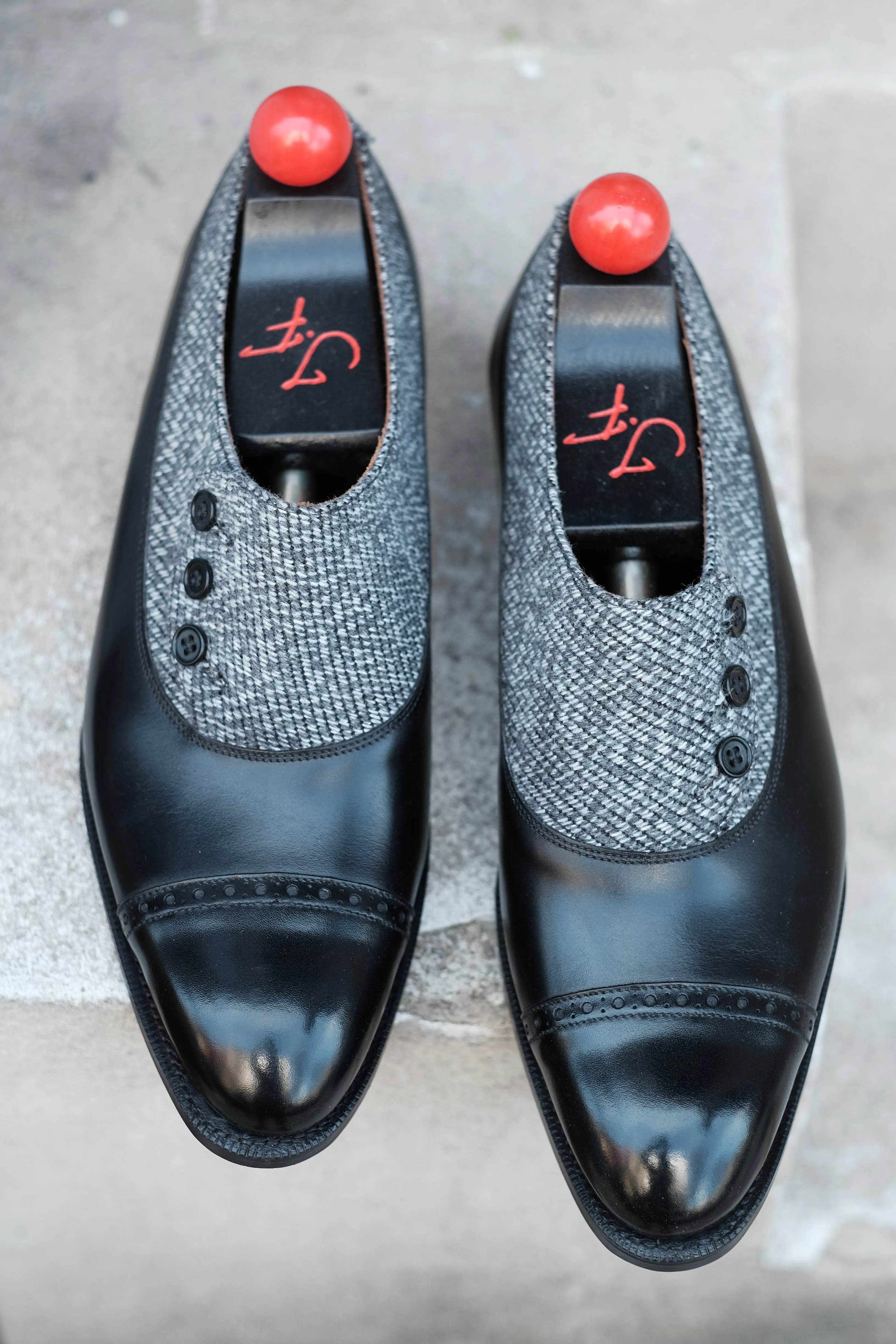 Optimized Title: Kingston MTO Black Calf Leather Shoes with Grey Poulsbo Detailing - NGT Last - Single Leather Sole