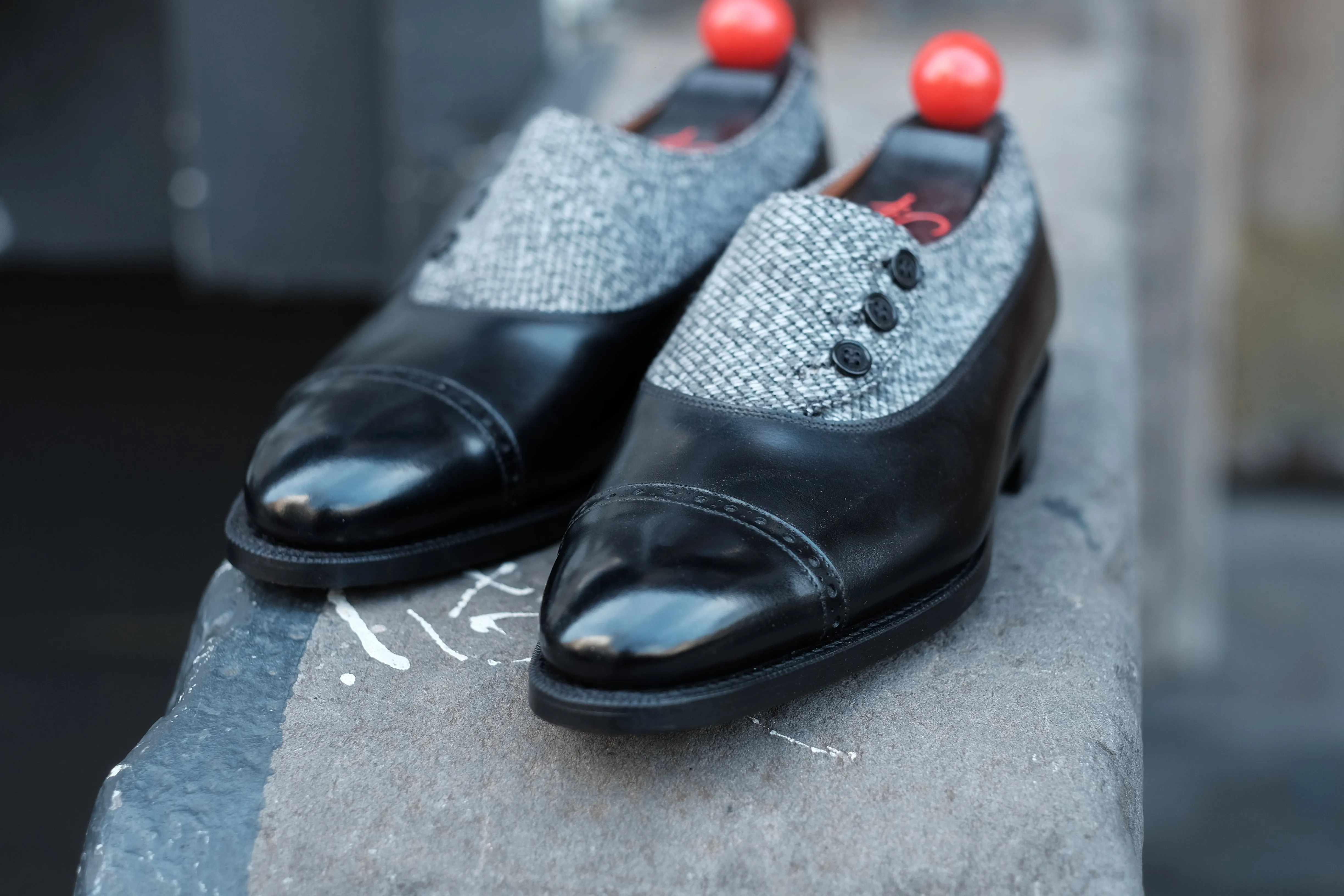 Optimized Title: Kingston MTO Black Calf Leather Shoes with Grey Poulsbo Detailing - NGT Last - Single Leather Sole