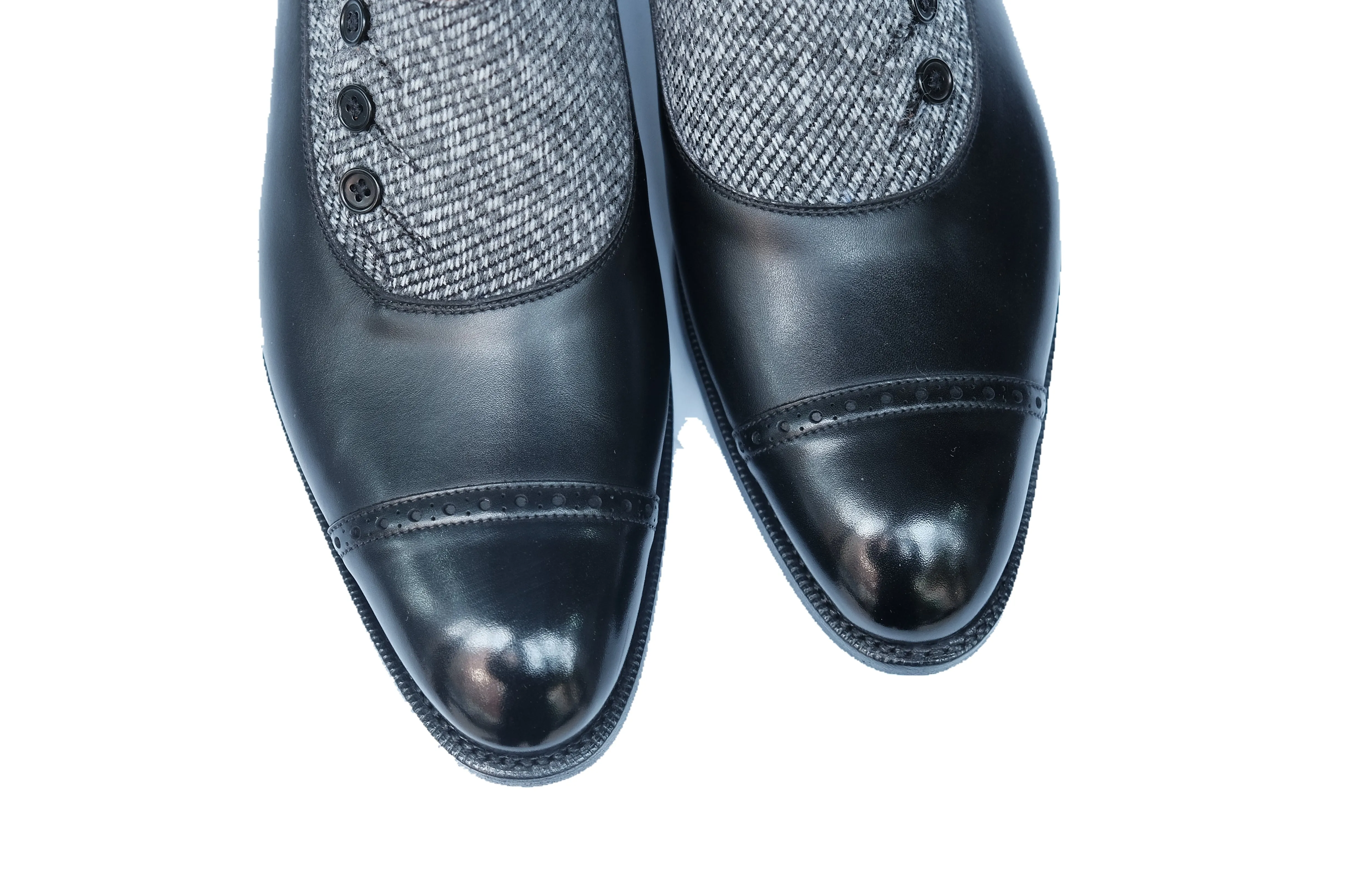 Optimized Title: Kingston MTO Black Calf Leather Shoes with Grey Poulsbo Detailing - NGT Last - Single Leather Sole