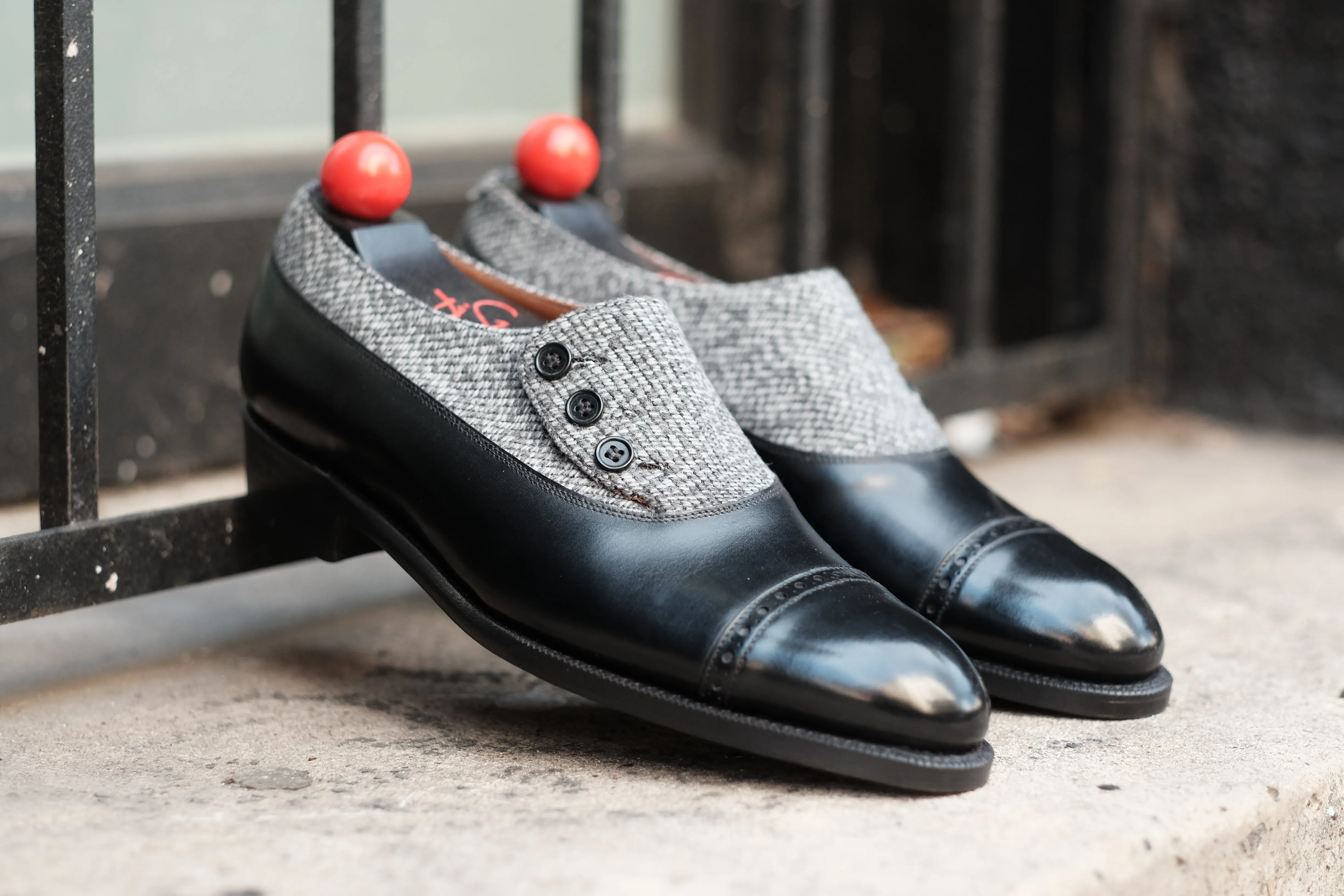 Optimized Title: Kingston MTO Black Calf Leather Shoes with Grey Poulsbo Detailing - NGT Last - Single Leather Sole