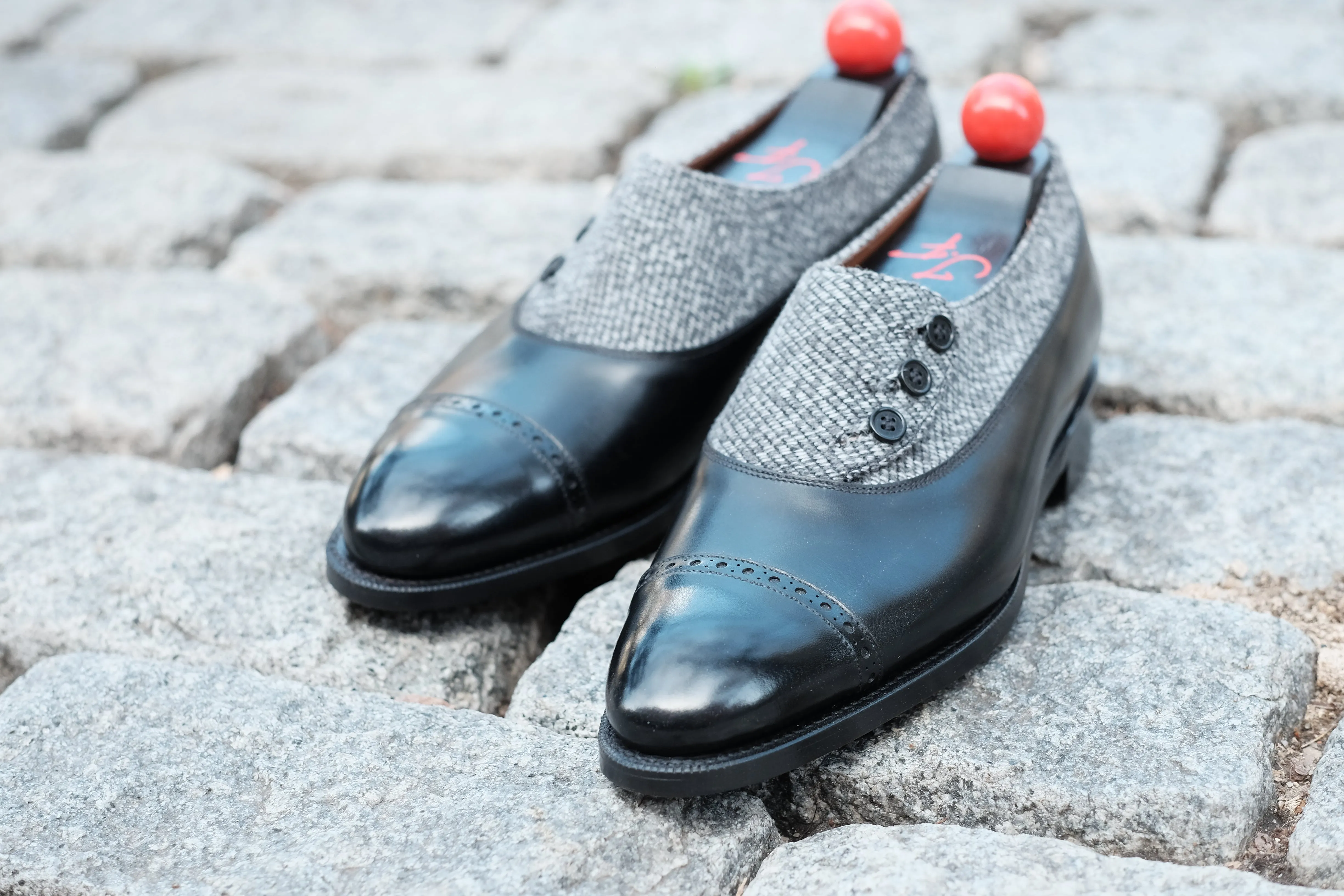 Optimized Title: Kingston MTO Black Calf Leather Shoes with Grey Poulsbo Detailing - NGT Last - Single Leather Sole